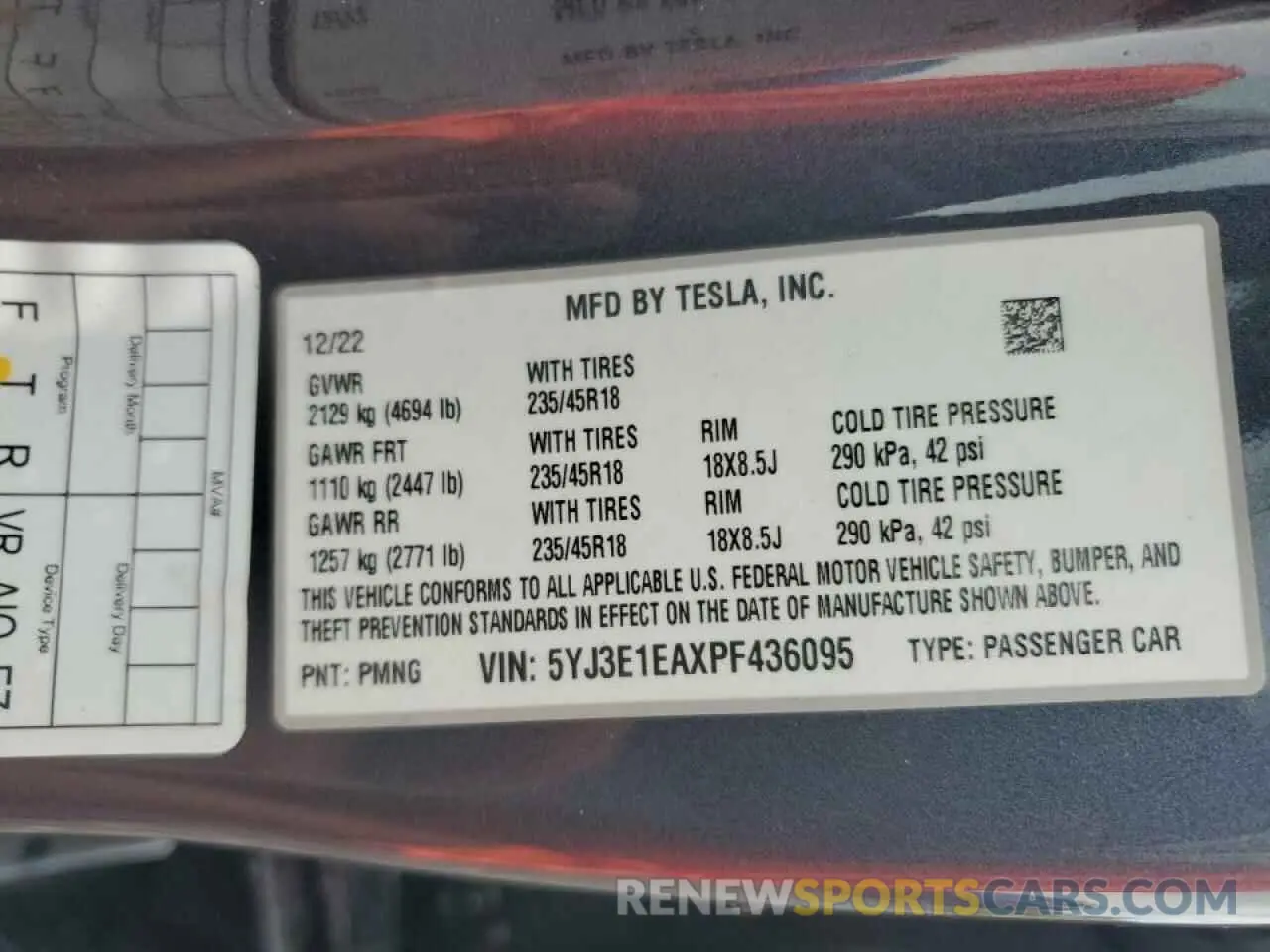 12 fotografías del automóvil dañado 5YJ3E1EAXPF436095 TESLA MODEL 3 2023