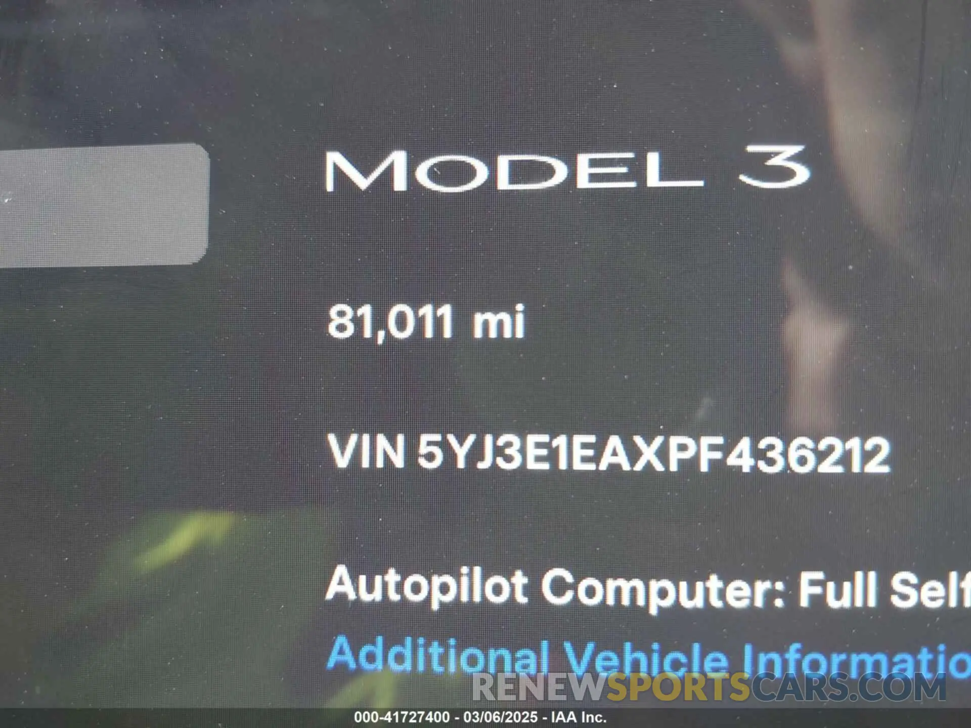 15 fotografías del automóvil dañado 5YJ3E1EAXPF436212 TESLA MODEL 3 2023