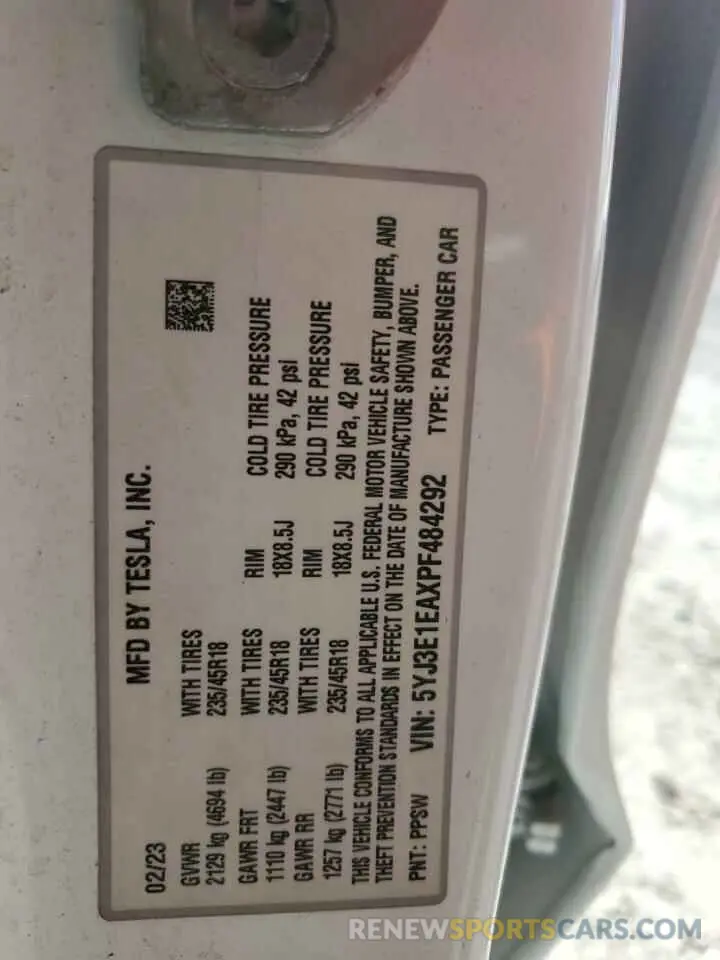 13 fotografías del automóvil dañado 5YJ3E1EAXPF484292 TESLA MODEL 3 2023