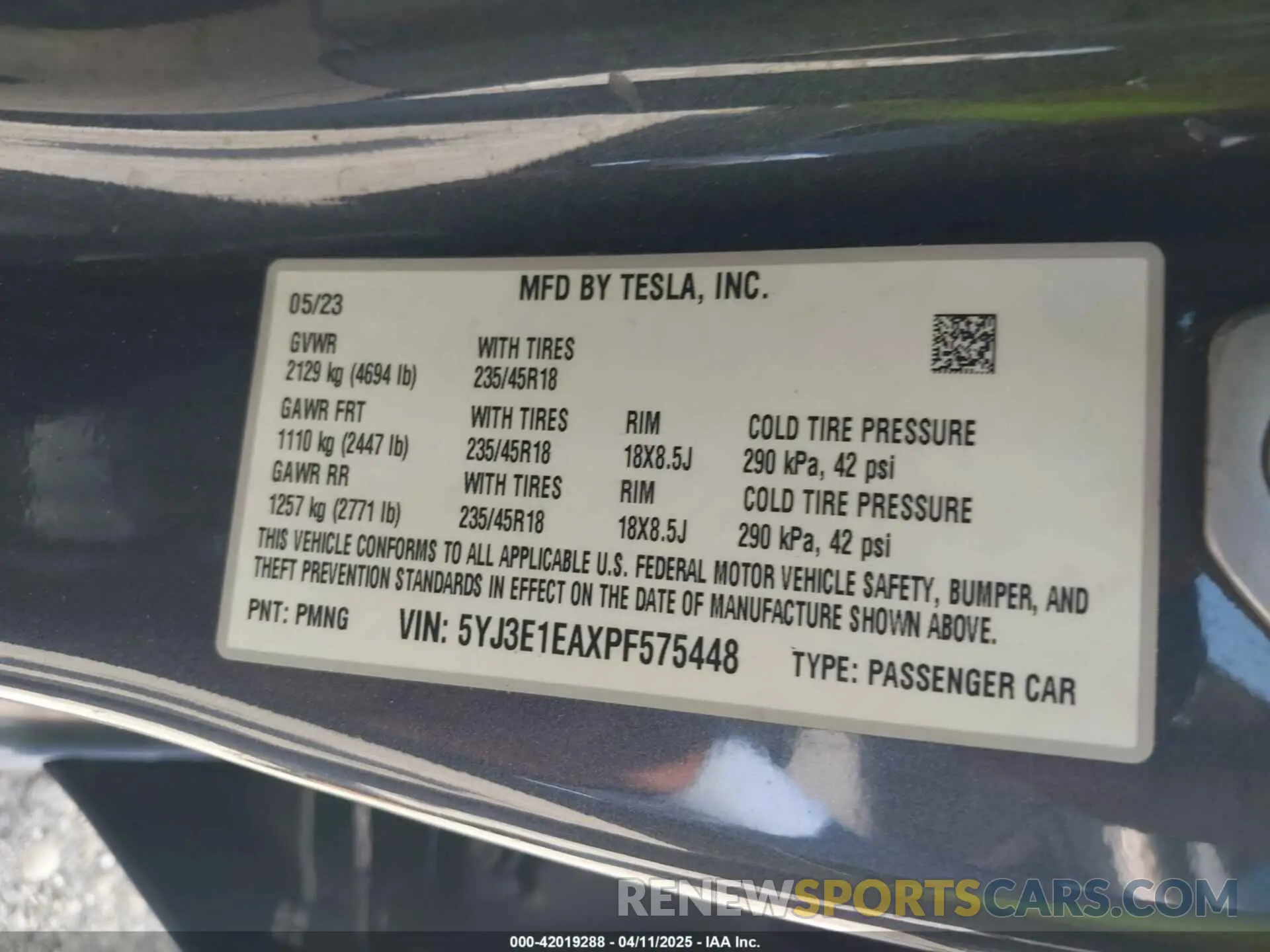 9 fotografías del automóvil dañado 5YJ3E1EAXPF575448 TESLA MODEL 3 2023
