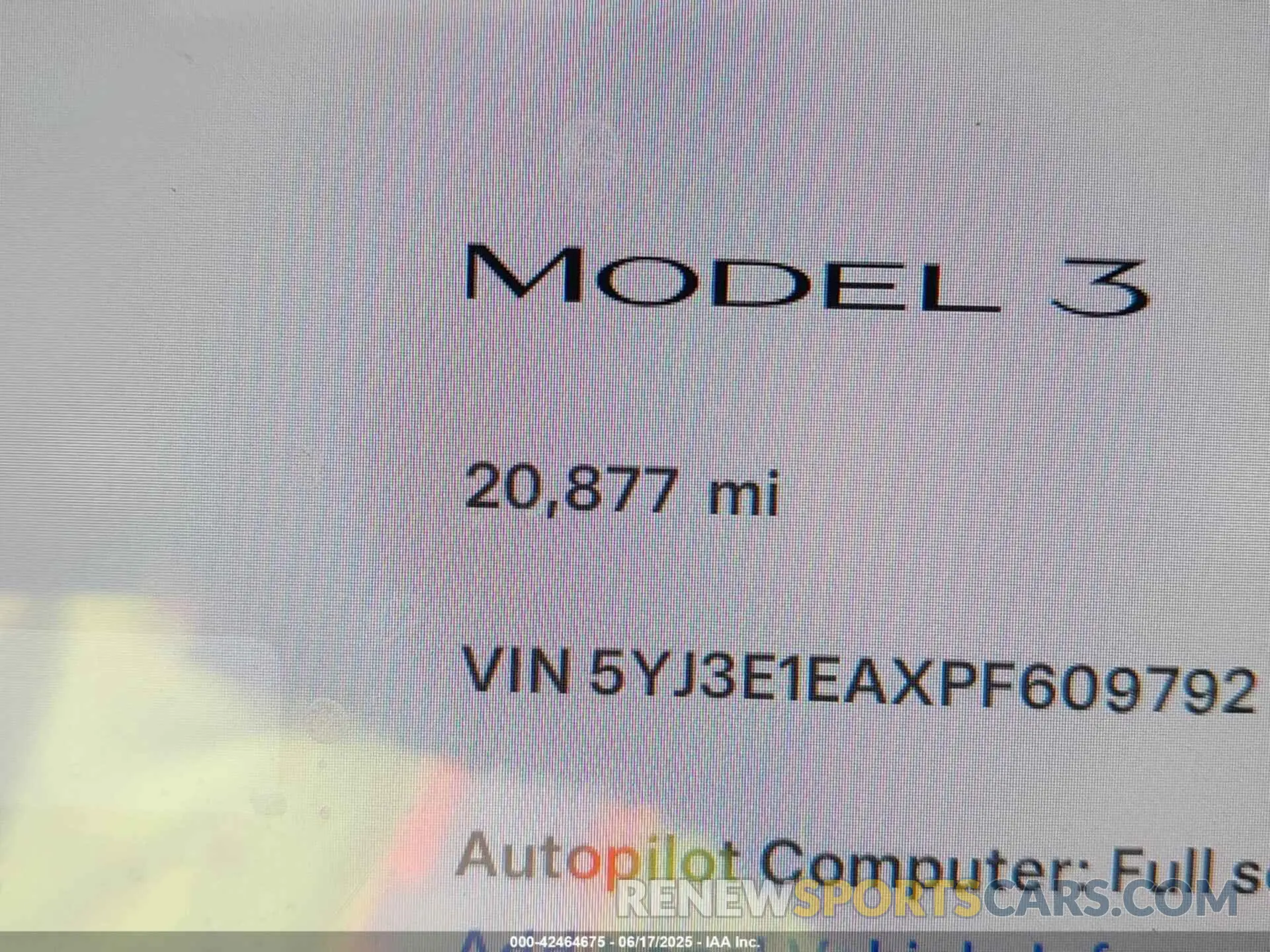 15 fotografías del automóvil dañado 5YJ3E1EAXPF609792 TESLA MODEL 3 2023