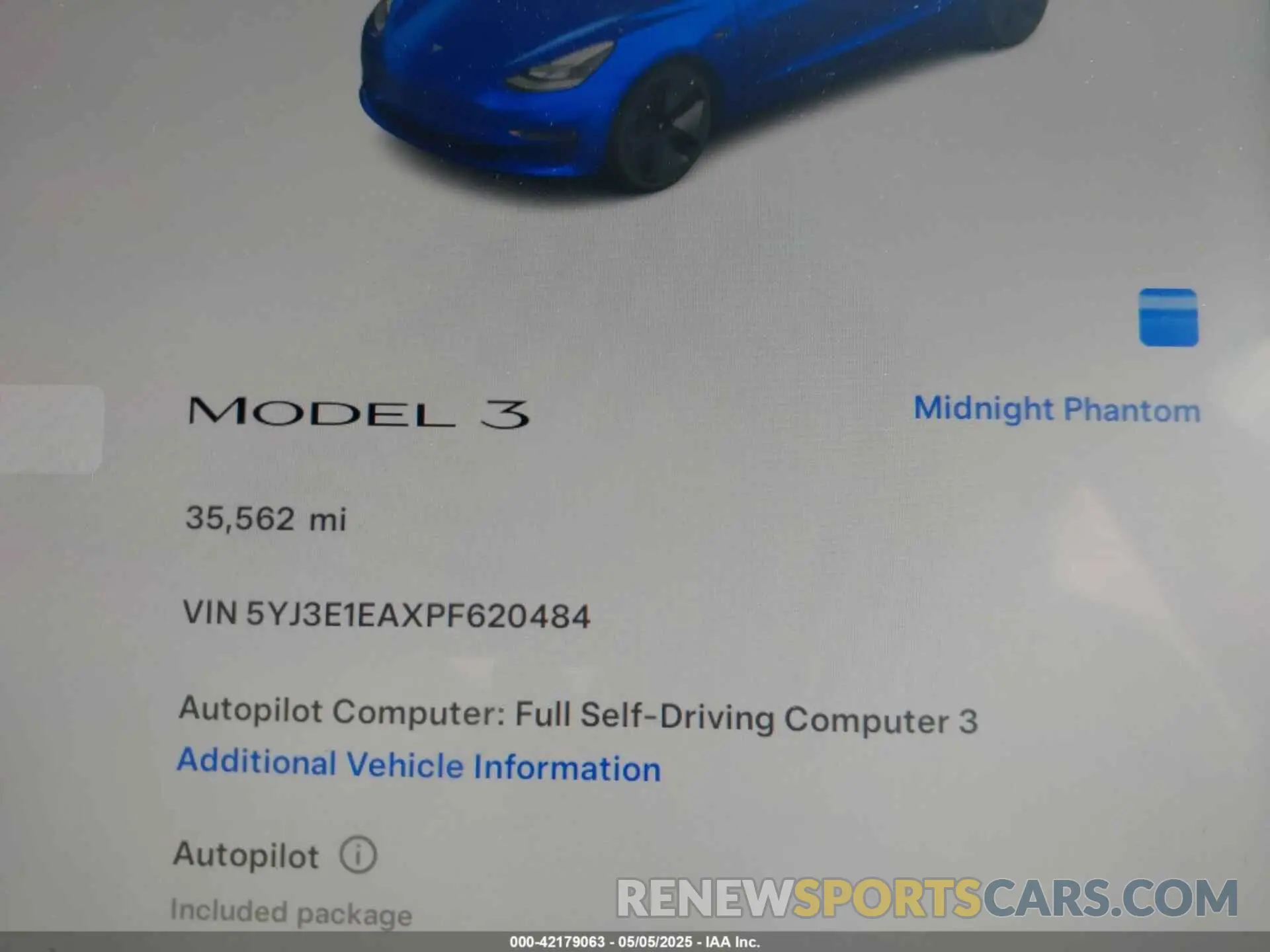 15 fotografías del automóvil dañado 5YJ3E1EAXPF620484 TESLA MODEL 3 2023