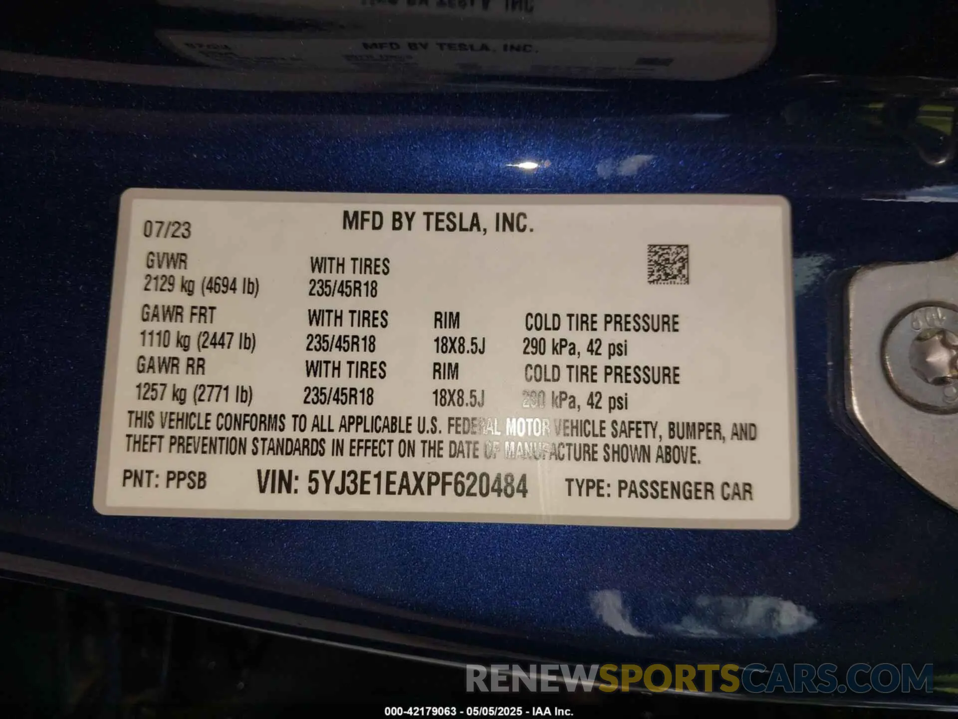 9 fotografías del automóvil dañado 5YJ3E1EAXPF620484 TESLA MODEL 3 2023