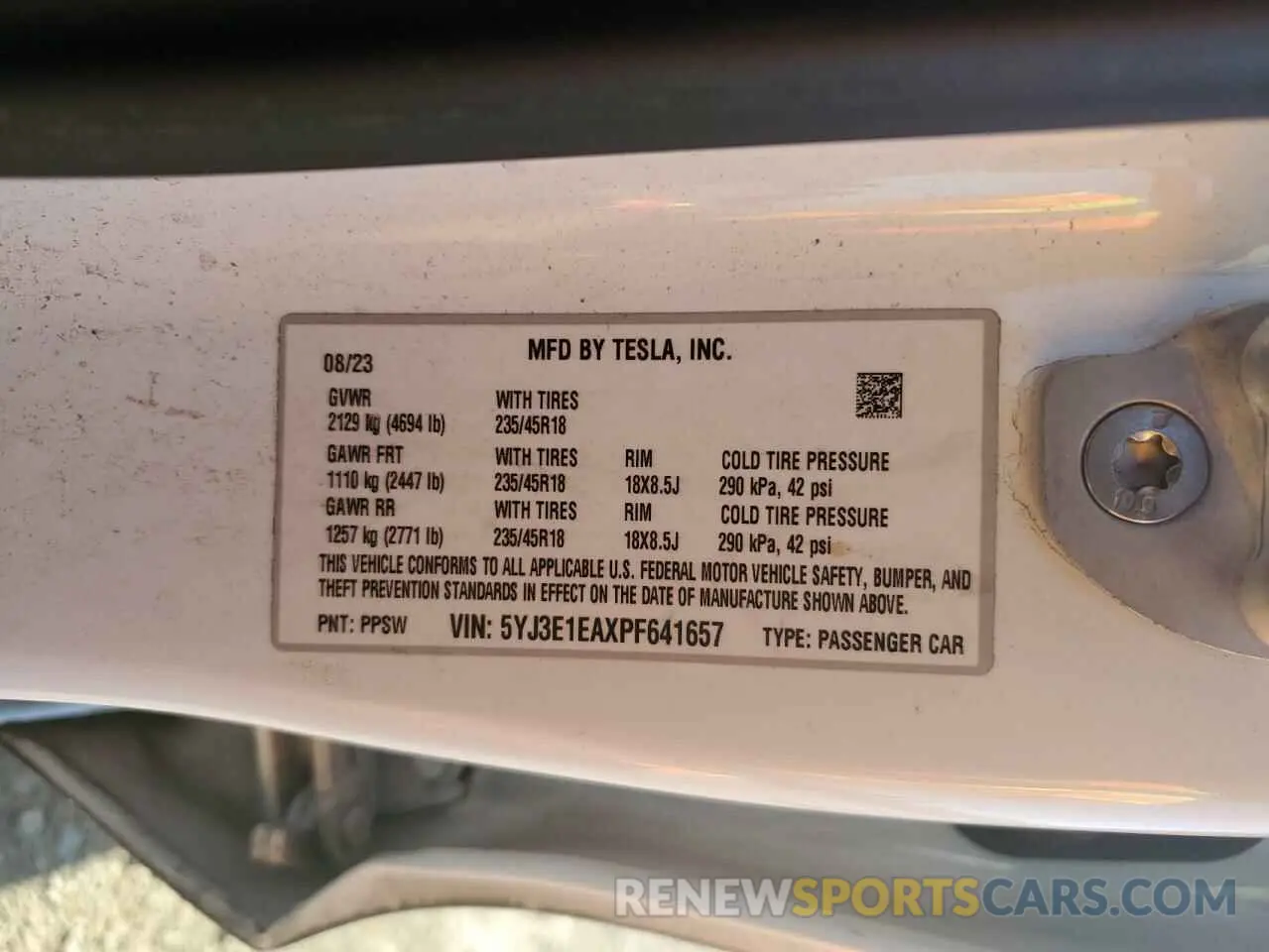 13 fotografías del automóvil dañado 5YJ3E1EAXPF641657 TESLA MODEL 3 2023