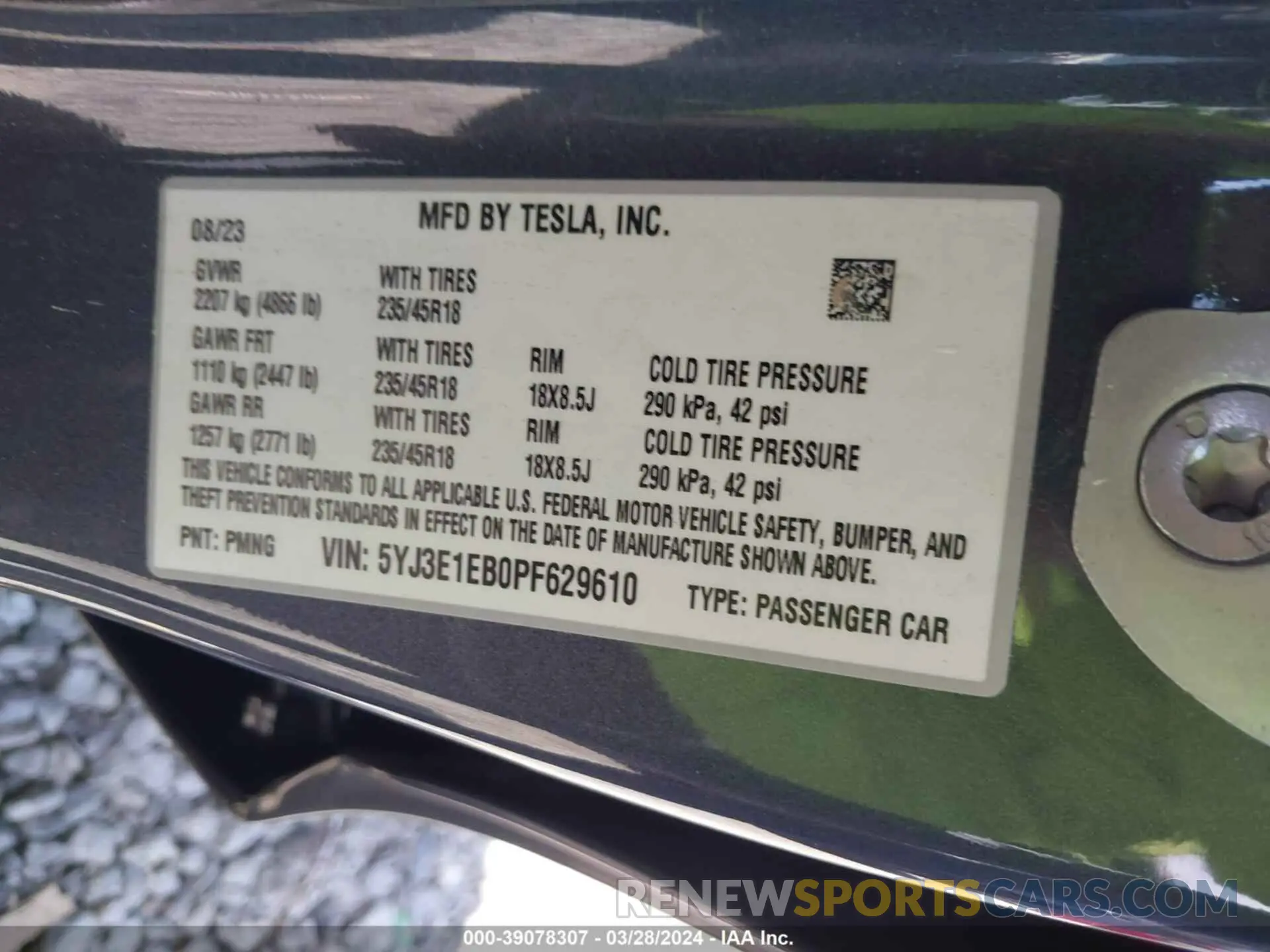 9 fotografías del automóvil dañado 5YJ3E1EB0PF629610 TESLA MODEL 3 2023