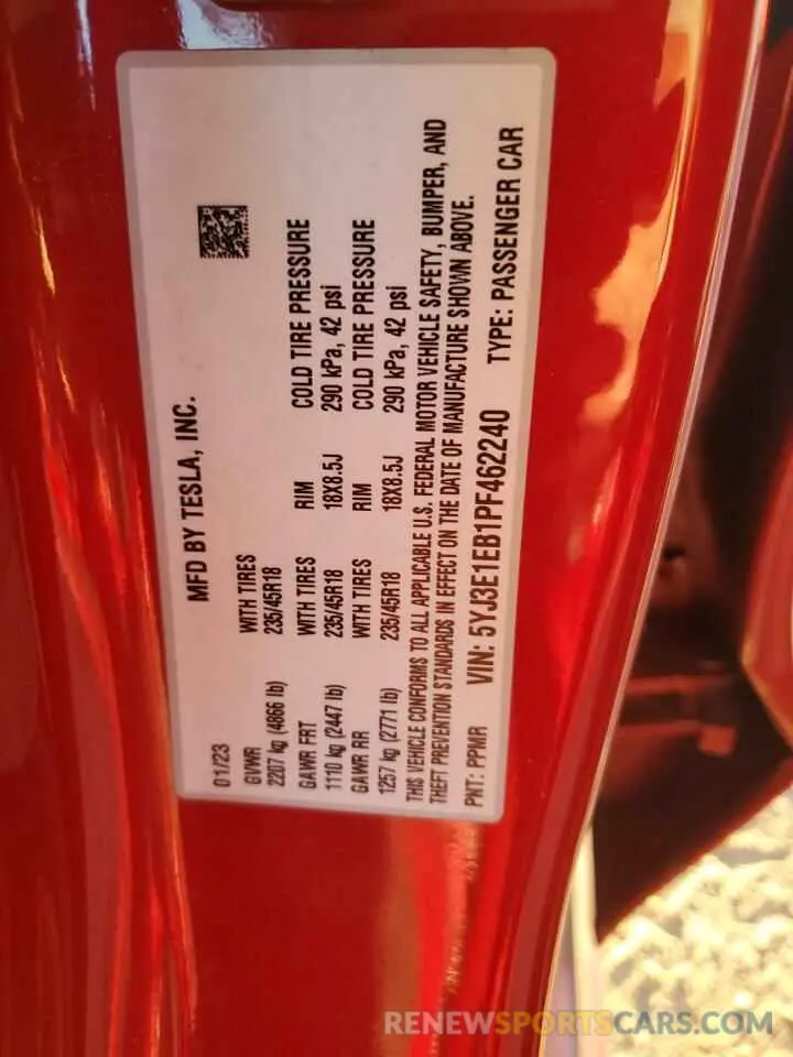 13 fotografías del automóvil dañado 5YJ3E1EB1PF462240 TESLA MODEL 3 2023