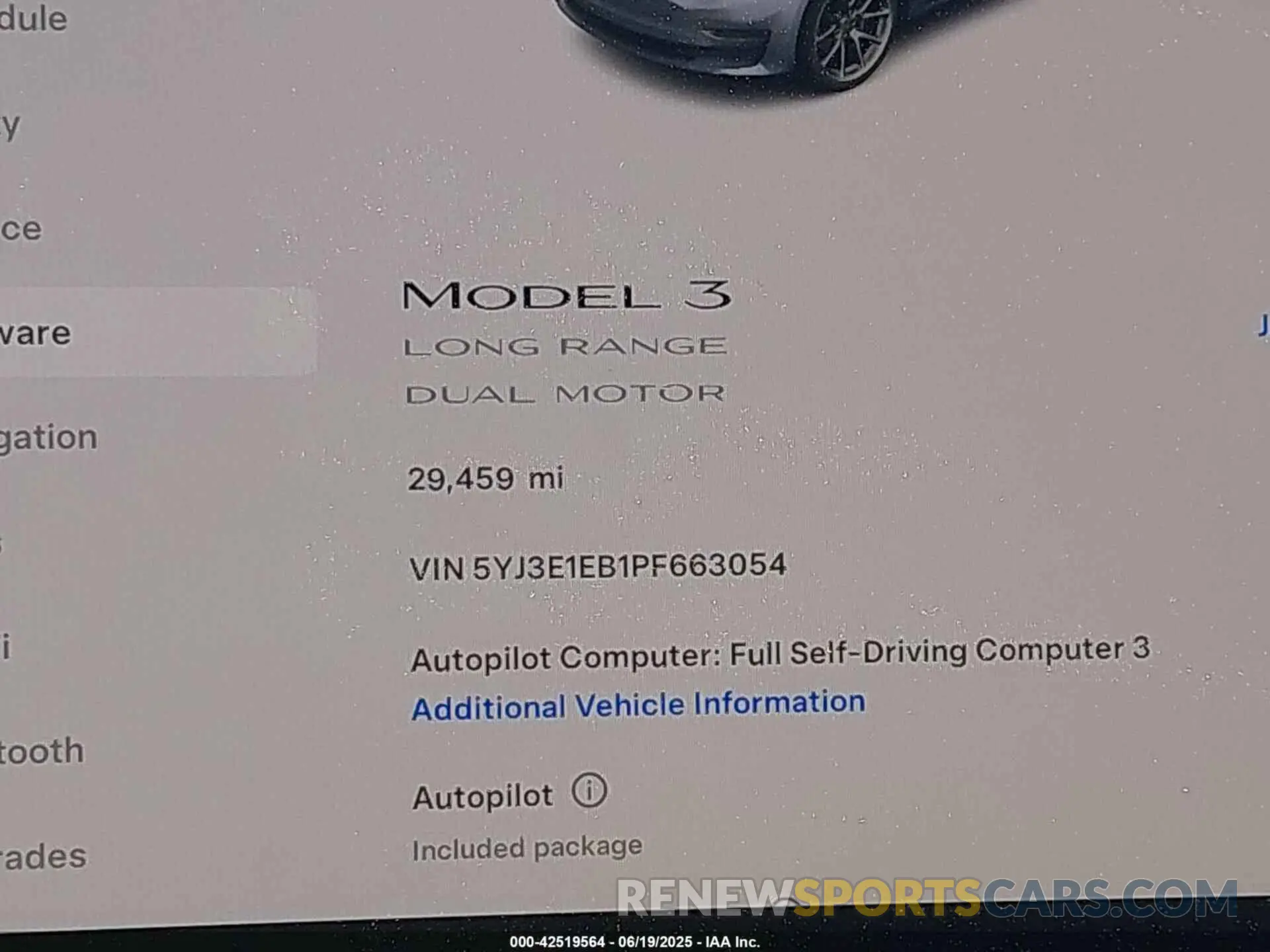 7 fotografías del automóvil dañado 5YJ3E1EB1PF663054 TESLA MODEL 3 2023