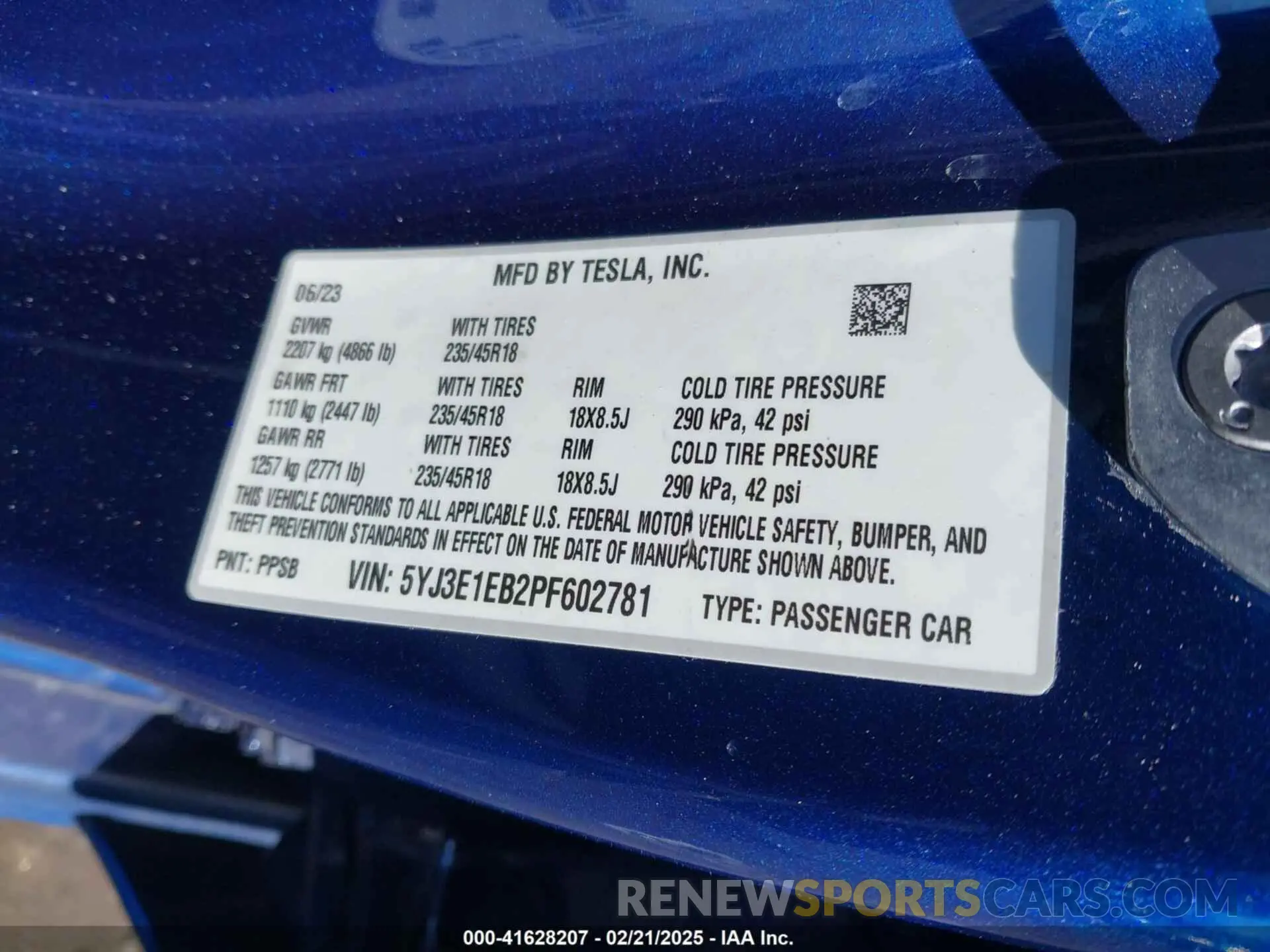 9 fotografías del automóvil dañado 5YJ3E1EB2PF602781 TESLA MODEL 3 2023