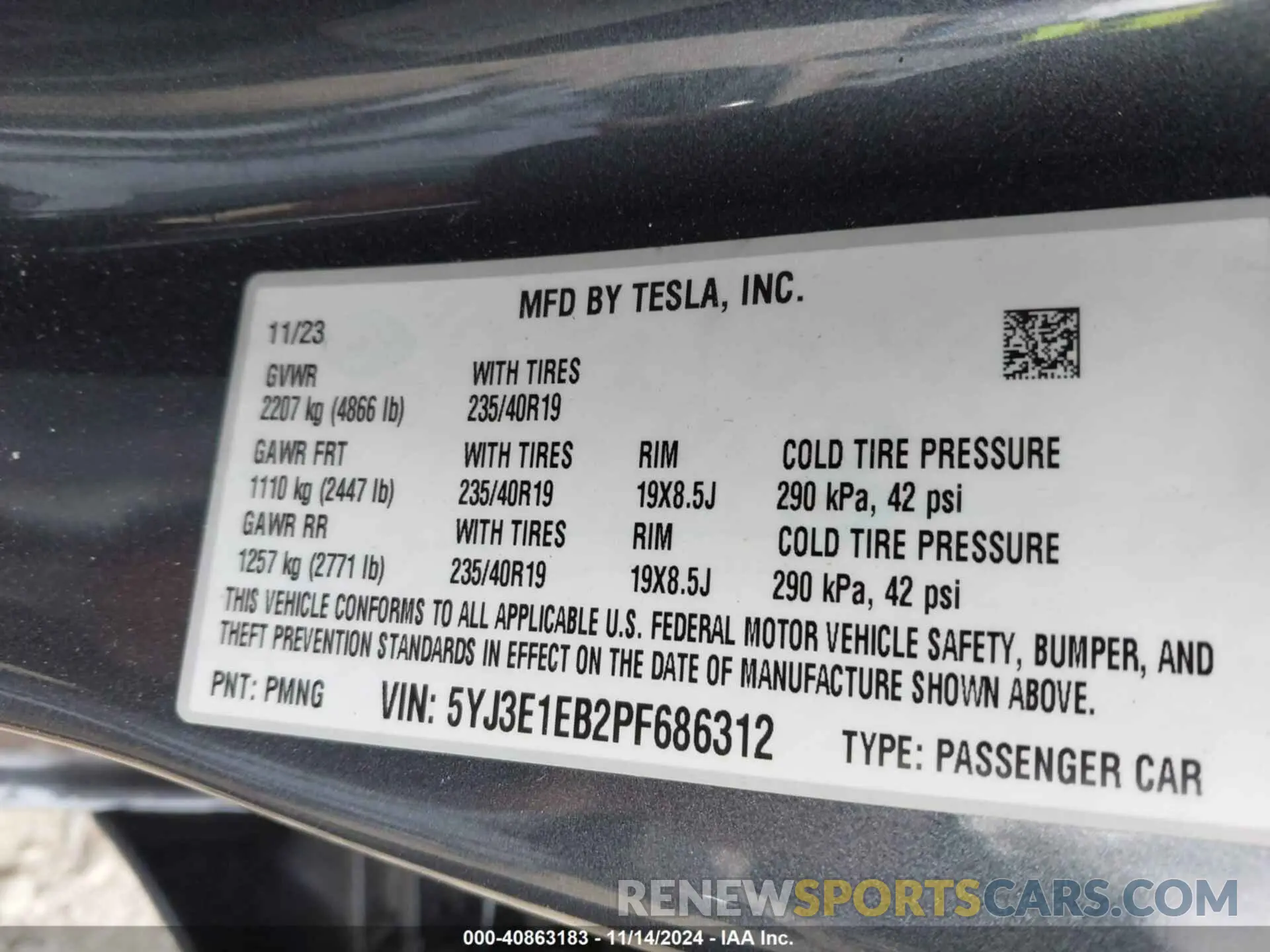 9 fotografías del automóvil dañado 5YJ3E1EB2PF686312 TESLA MODEL 3 2023