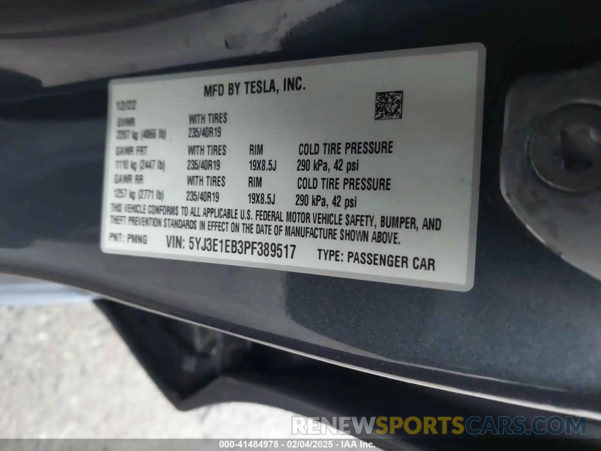 9 fotografías del automóvil dañado 5YJ3E1EB3PF389517 TESLA MODEL 3 2023