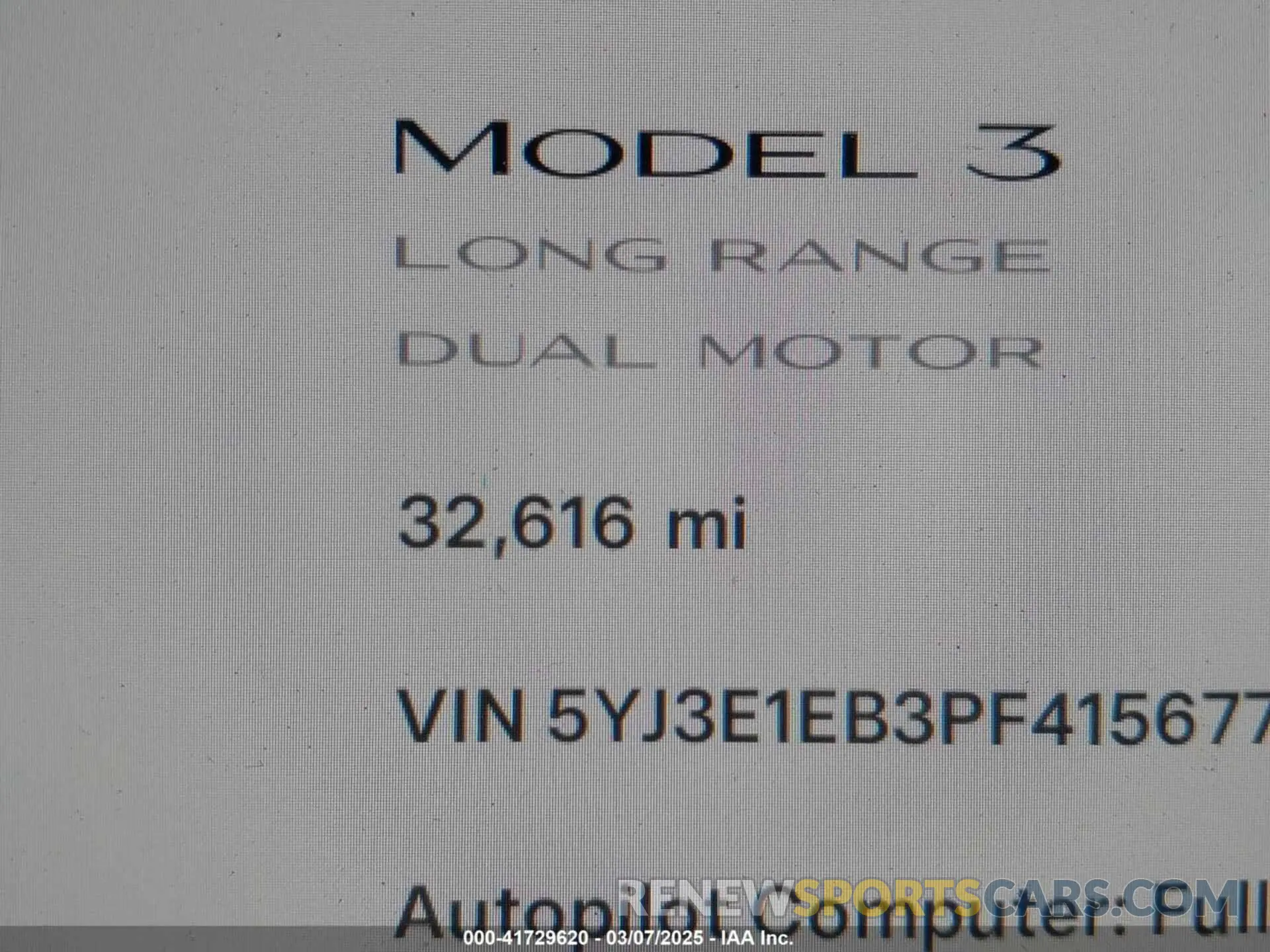 15 fotografías del automóvil dañado 5YJ3E1EB3PF415677 TESLA MODEL 3 2023