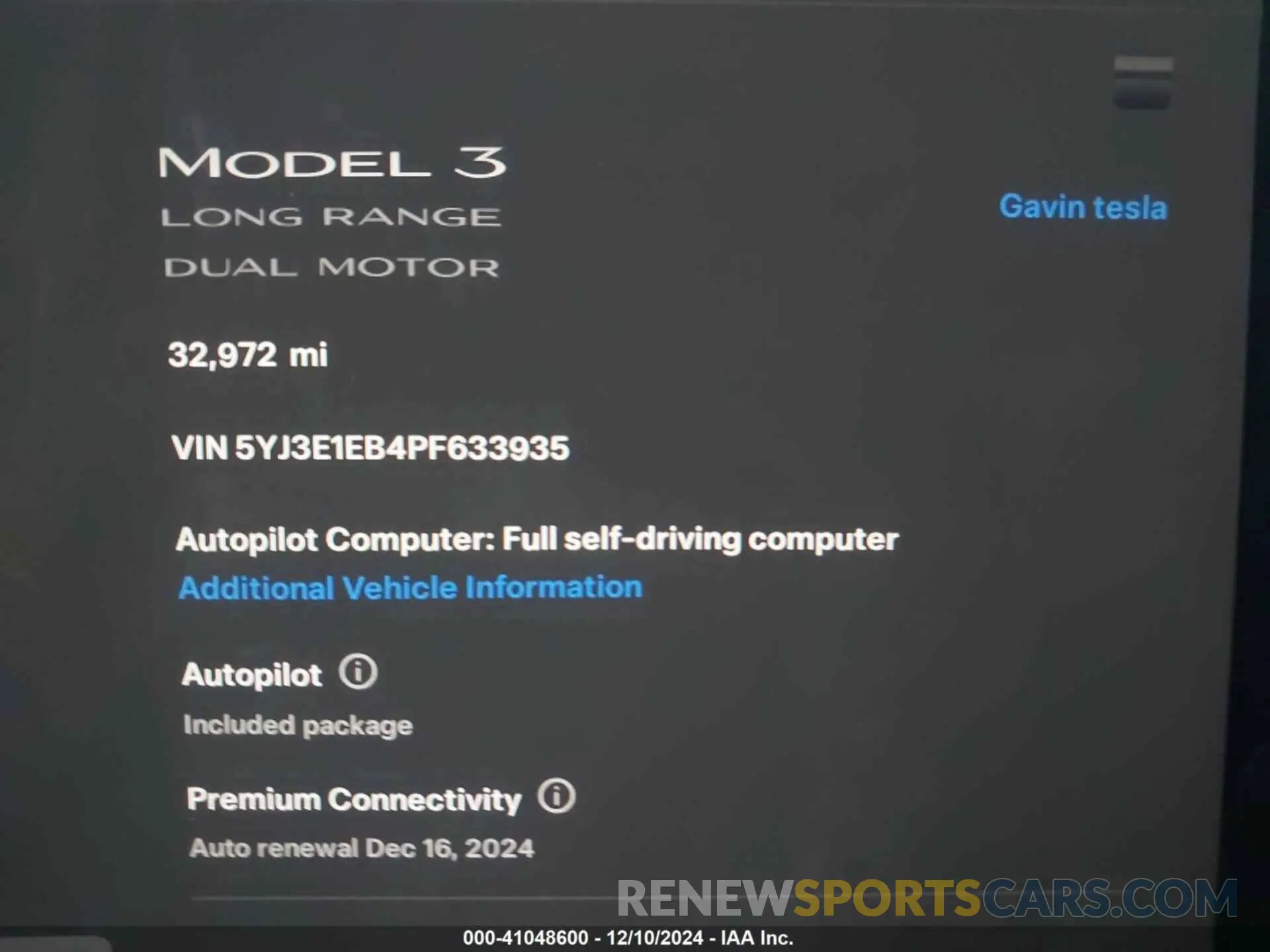 7 fotografías del automóvil dañado 5YJ3E1EB4PF633935 TESLA MODEL 3 2023