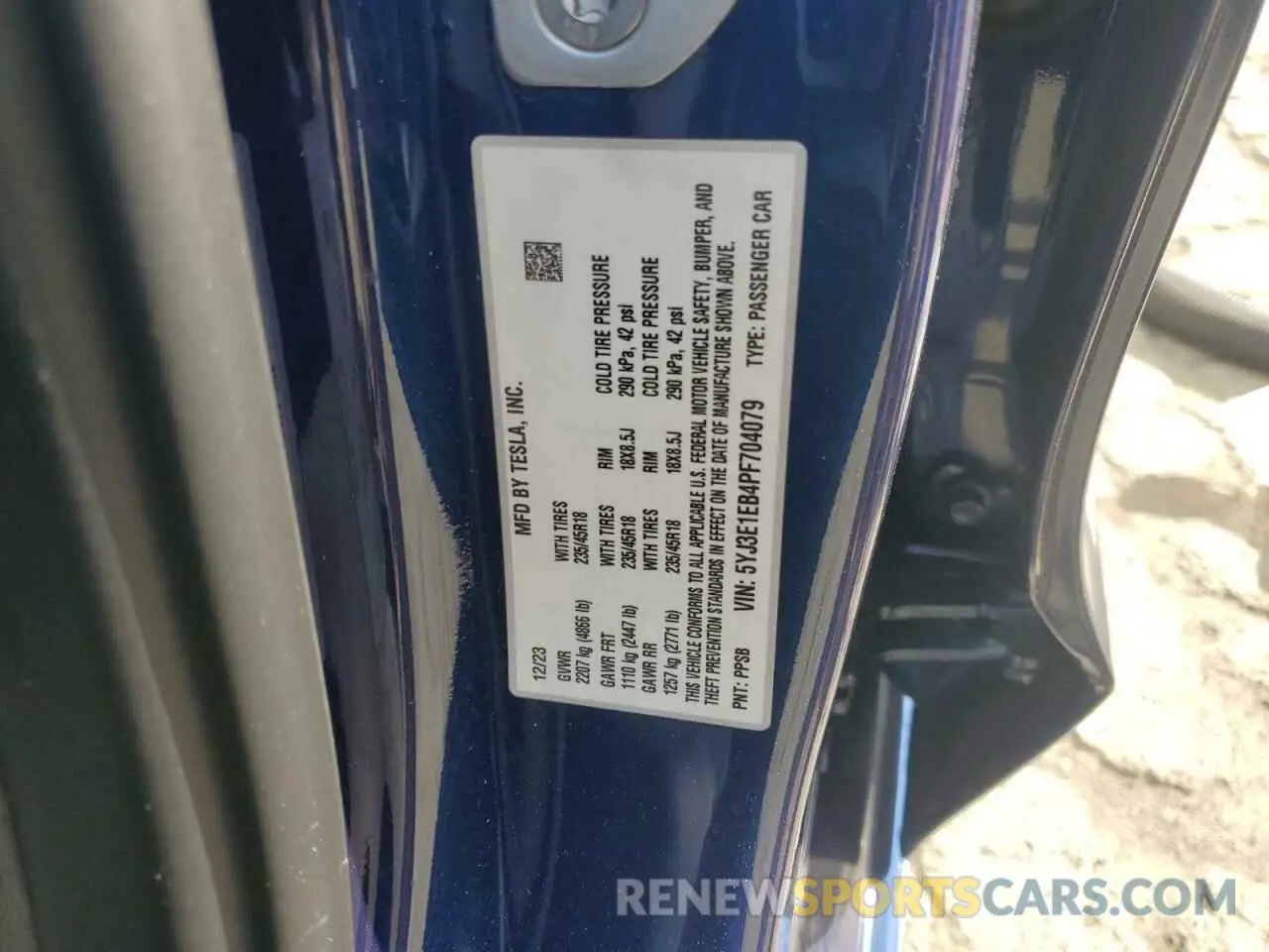 14 fotografías del automóvil dañado 5YJ3E1EB4PF704079 TESLA MODEL 3 2023