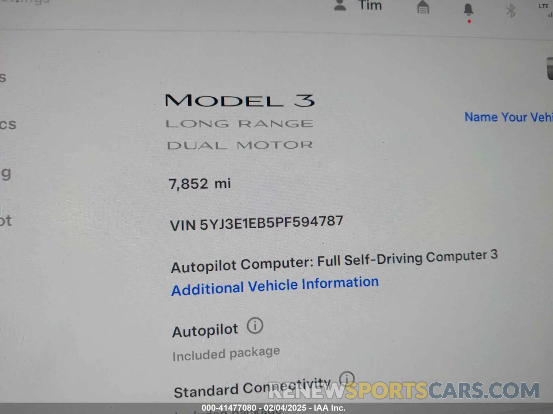 16 fotografías del automóvil dañado 5YJ3E1EB5PF594787 TESLA MODEL 3 2023
