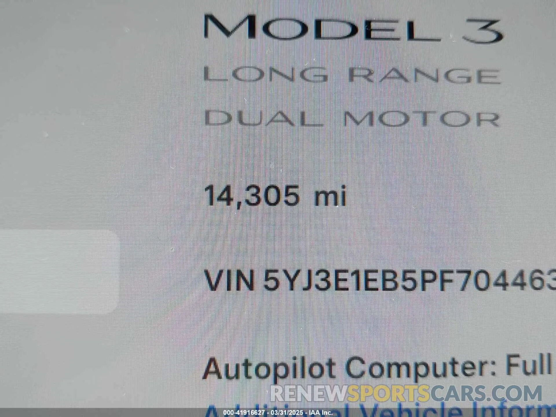 15 fotografías del automóvil dañado 5YJ3E1EB5PF704463 TESLA MODEL 3 2023