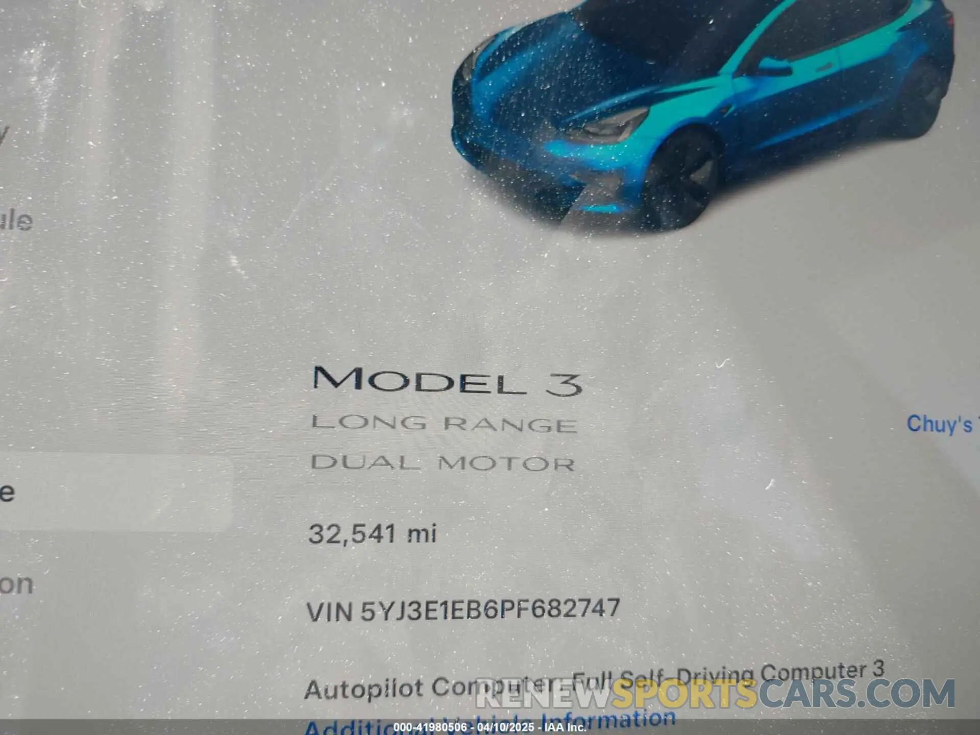 7 fotografías del automóvil dañado 5YJ3E1EB6PF682747 TESLA MODEL 3 2023