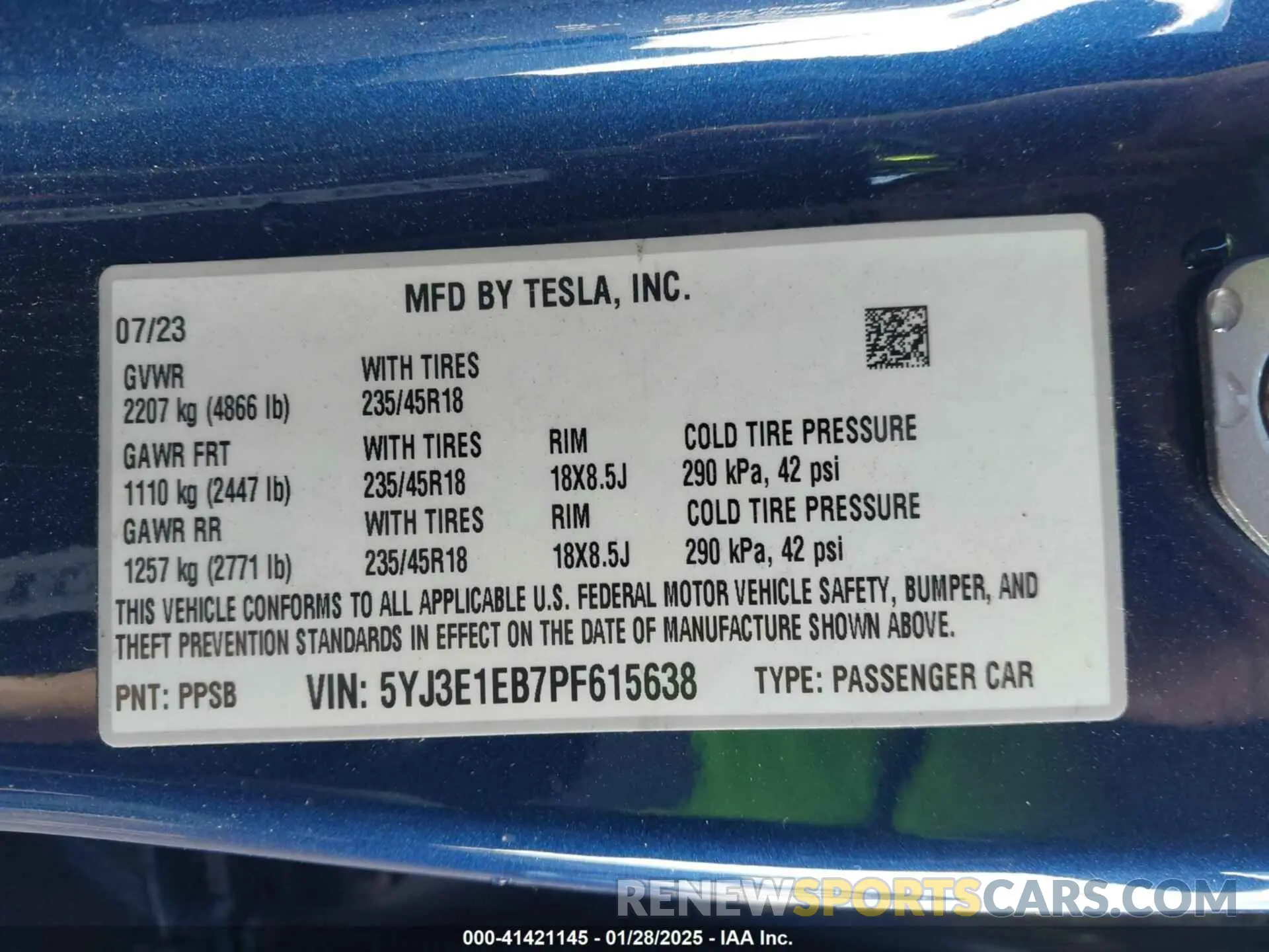 9 fotografías del automóvil dañado 5YJ3E1EB7PF615638 TESLA MODEL 3 2023