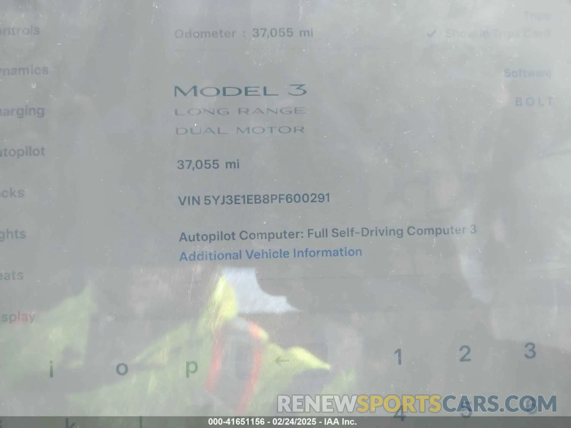 7 fotografías del automóvil dañado 5YJ3E1EB8PF600291 TESLA MODEL 3 2023