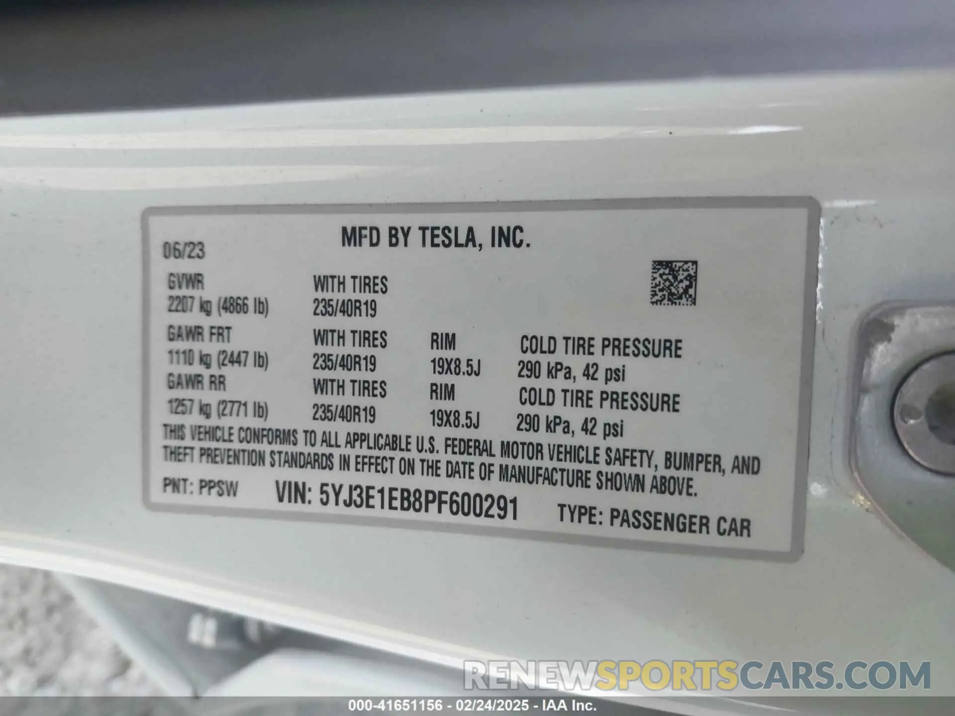9 fotografías del automóvil dañado 5YJ3E1EB8PF600291 TESLA MODEL 3 2023