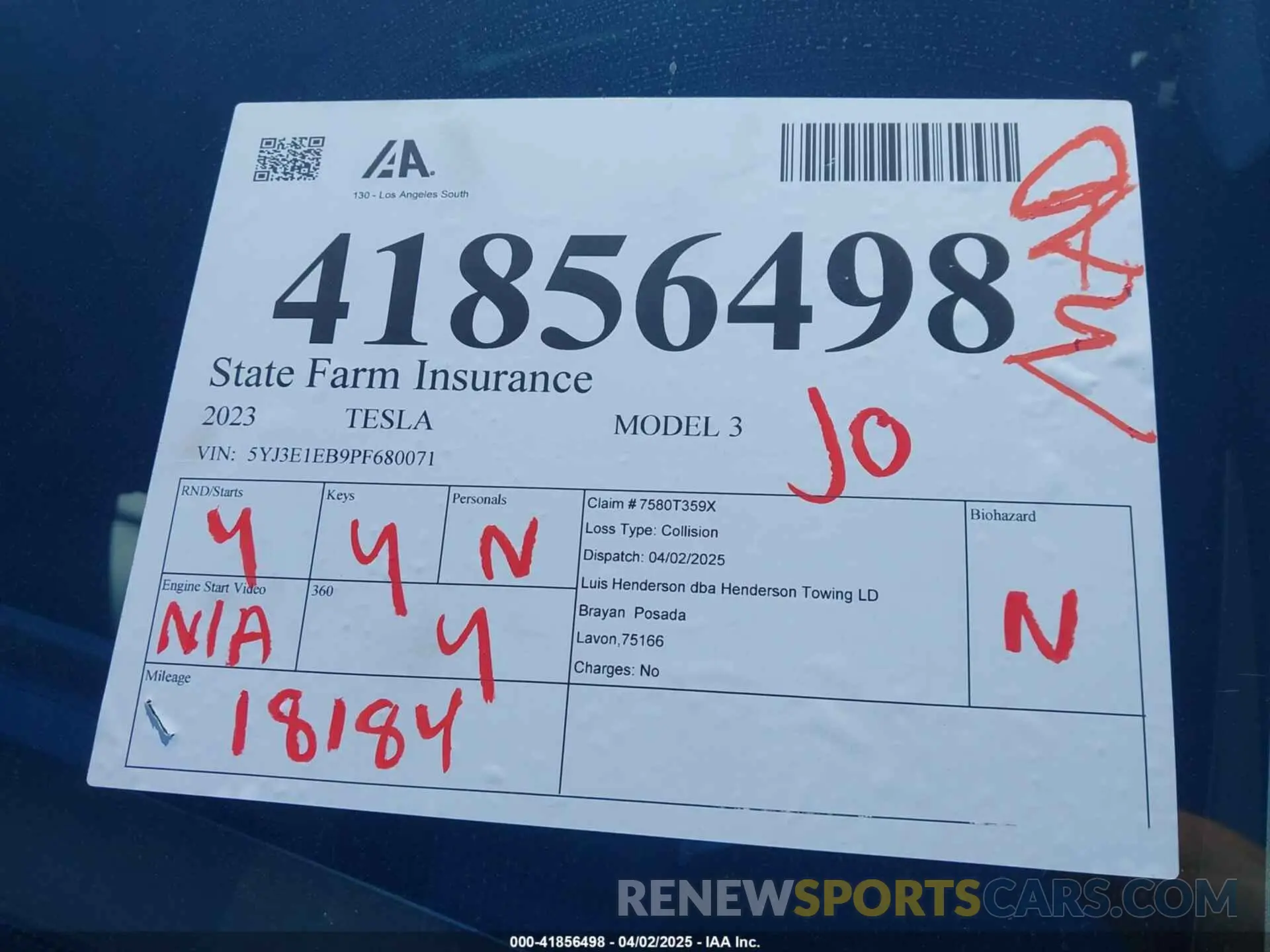 19 fotografías del automóvil dañado 5YJ3E1EB9PF680071 TESLA MODEL 3 2023