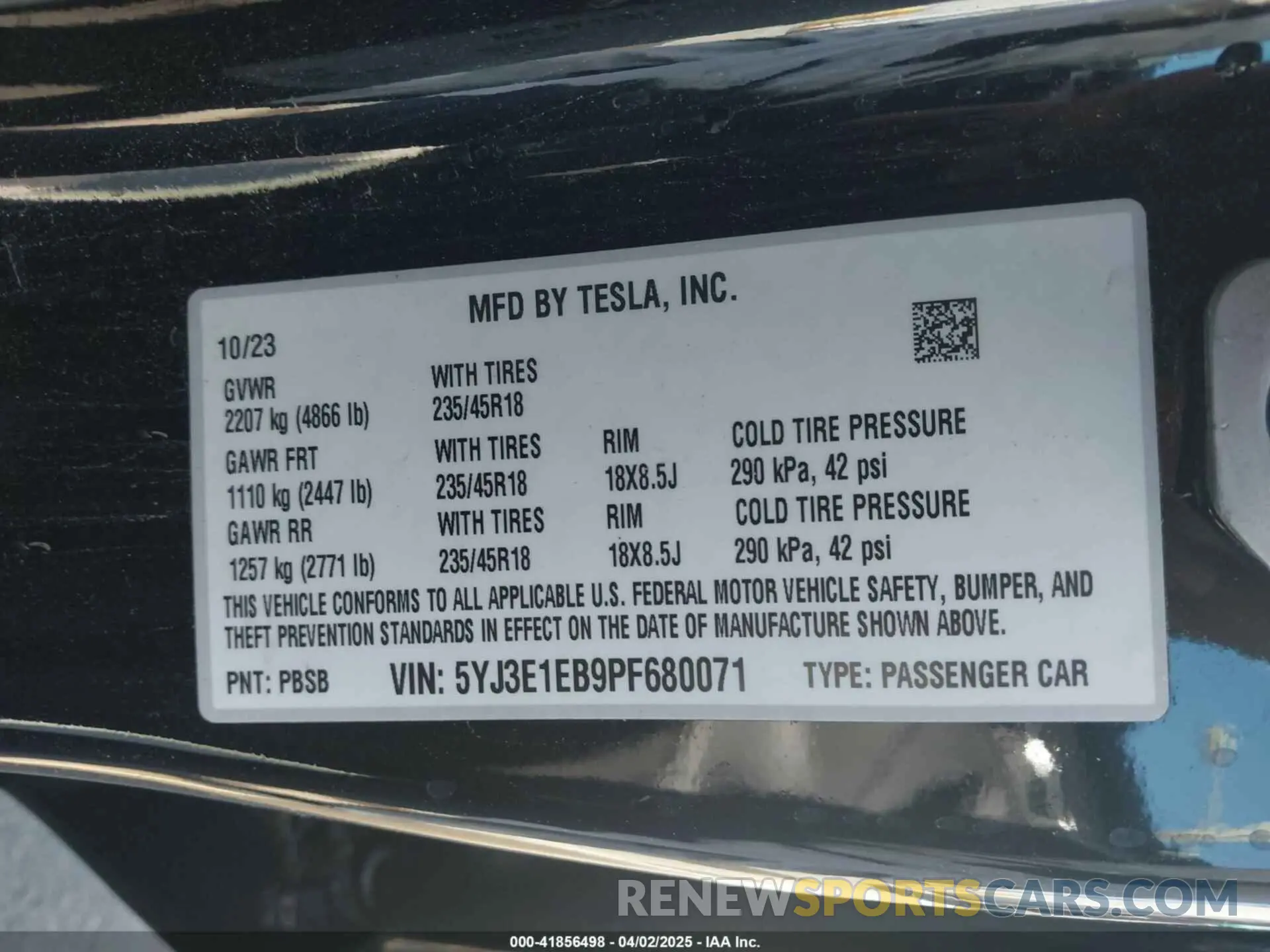 9 fotografías del automóvil dañado 5YJ3E1EB9PF680071 TESLA MODEL 3 2023