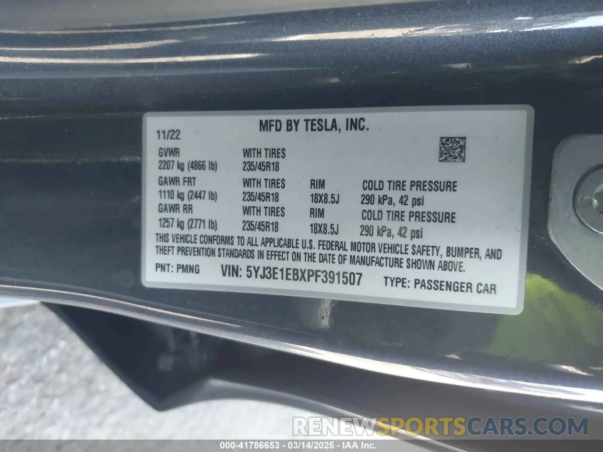 9 fotografías del automóvil dañado 5YJ3E1EBXPF391507 TESLA MODEL 3 2023
