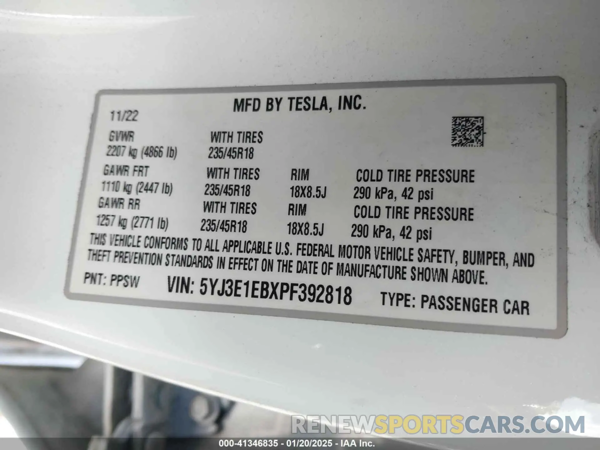 9 fotografías del automóvil dañado 5YJ3E1EBXPF392818 TESLA MODEL 3 2023