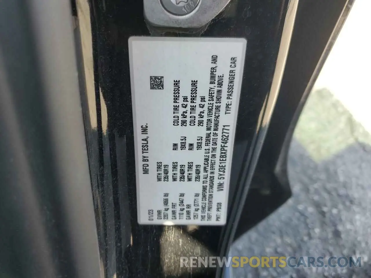12 fotografías del automóvil dañado 5YJ3E1EBXPF462771 TESLA MODEL 3 2023