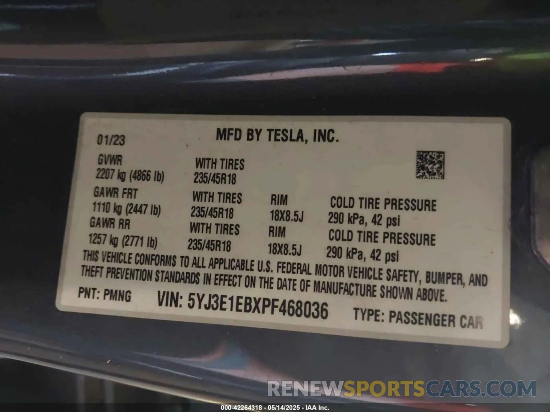 9 fotografías del automóvil dañado 5YJ3E1EBXPF468036 TESLA MODEL 3 2023