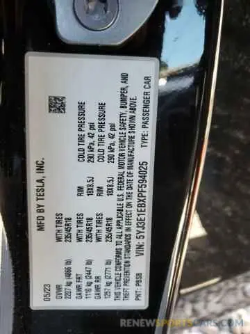 12 fotografías del automóvil dañado 5YJ3E1EBXPF594025 TESLA MODEL 3 2023