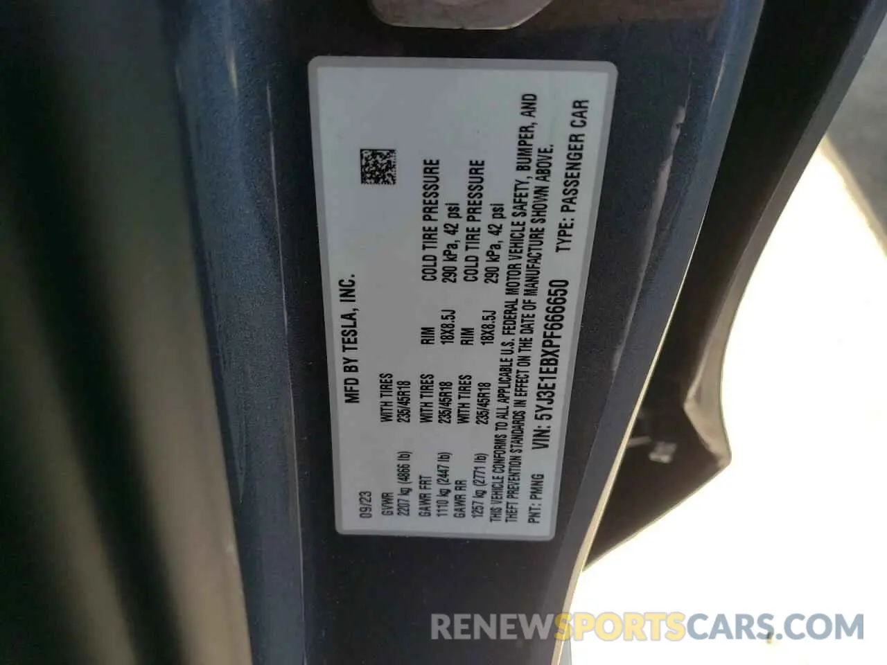 12 fotografías del automóvil dañado 5YJ3E1EBXPF666650 TESLA MODEL 3 2023