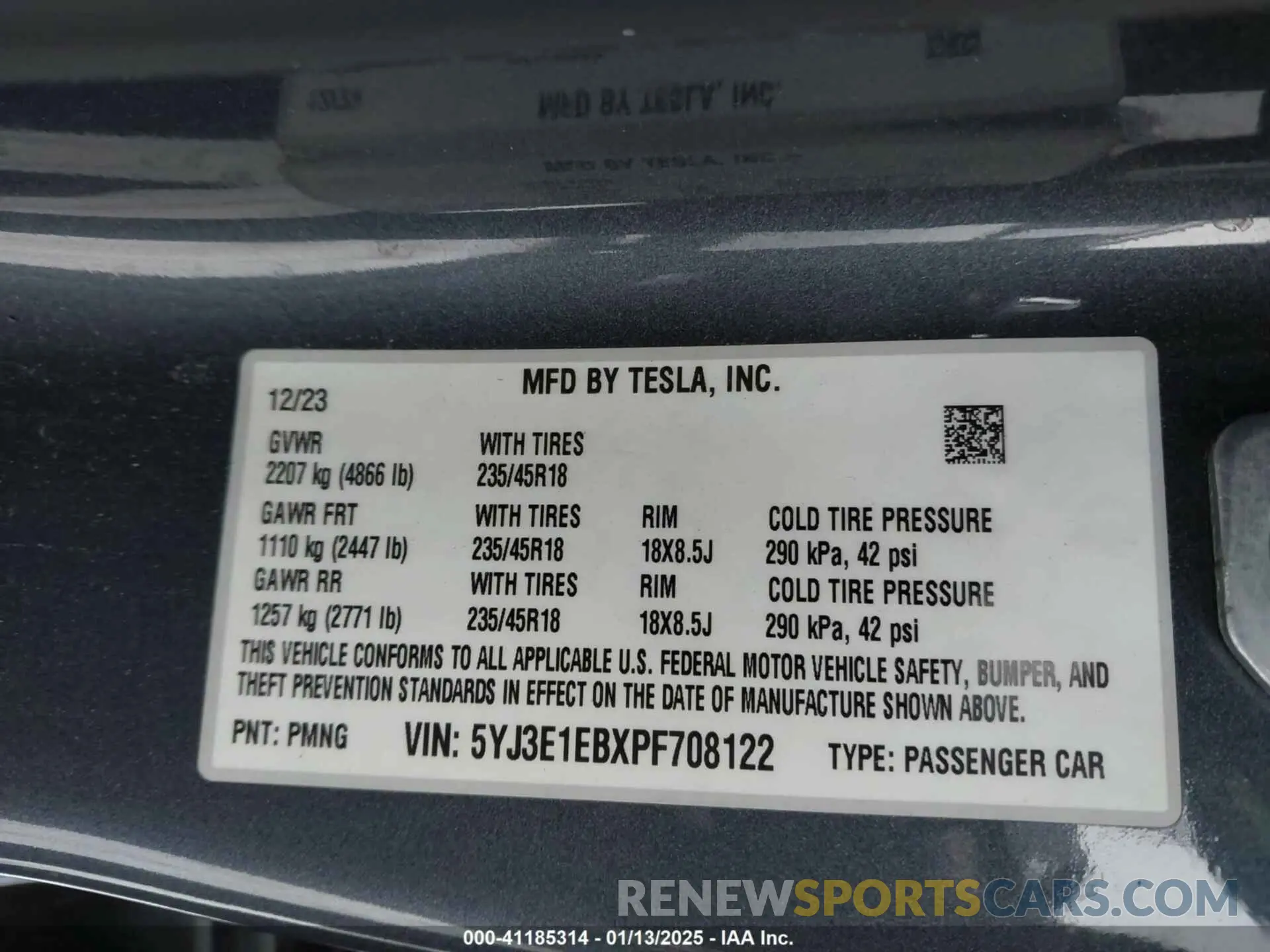 9 fotografías del automóvil dañado 5YJ3E1EBXPF708122 TESLA MODEL 3 2023