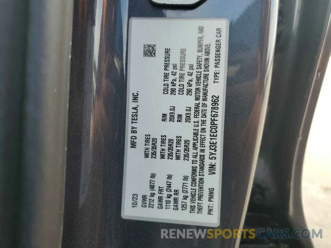 13 fotografías del automóvil dañado 5YJ3E1EC0PF678962 TESLA MODEL 3 2023