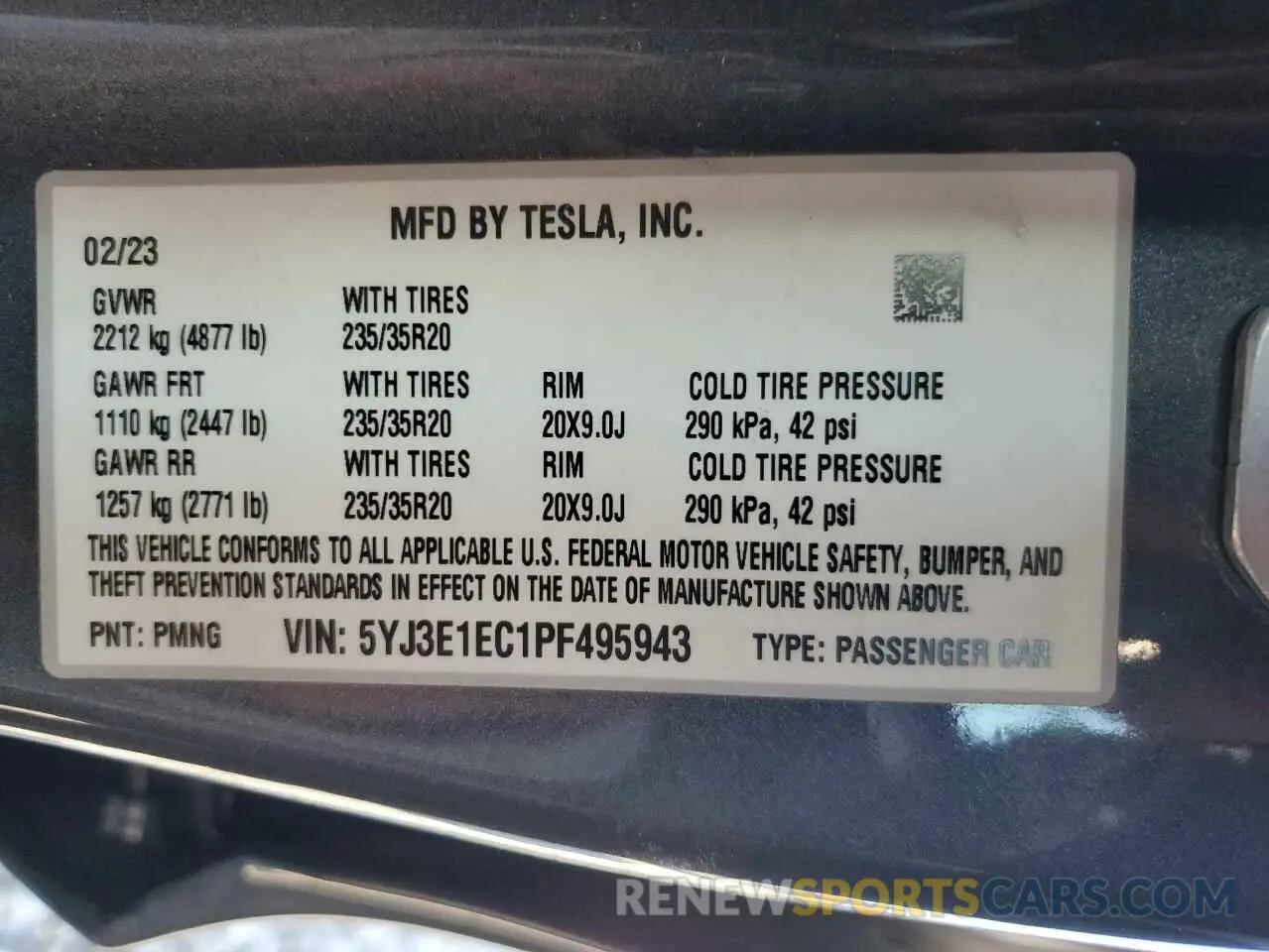 12 fotografías del automóvil dañado 5YJ3E1EC1PF495943 TESLA MODEL 3 2023