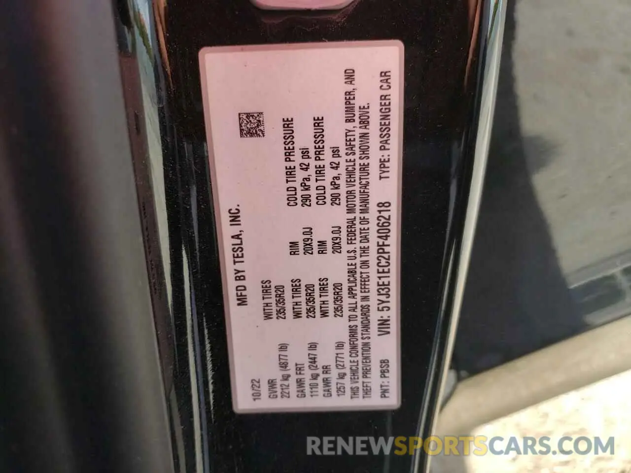 14 fotografías del automóvil dañado 5YJ3E1EC2PF406218 TESLA MODEL 3 2023