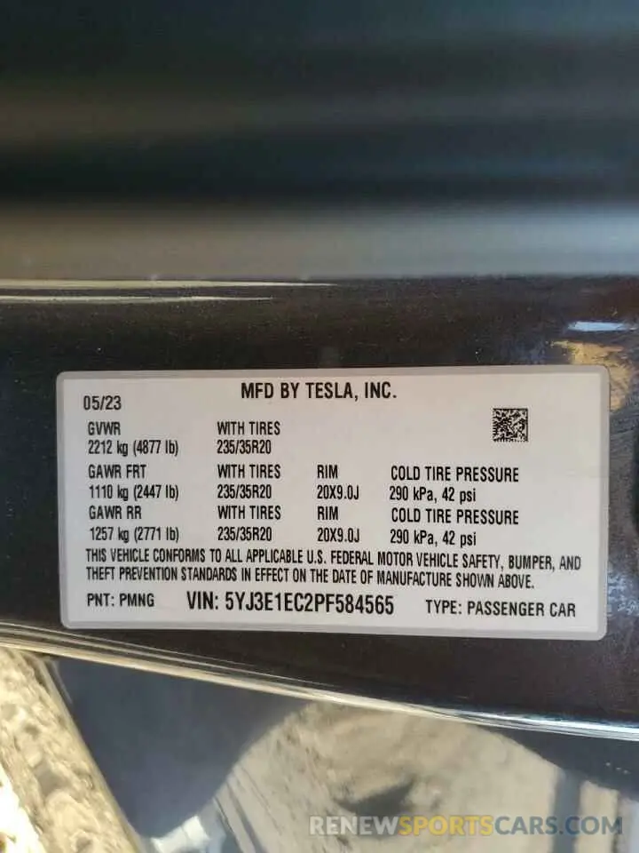 13 fotografías del automóvil dañado 5YJ3E1EC2PF584565 TESLA MODEL 3 2023