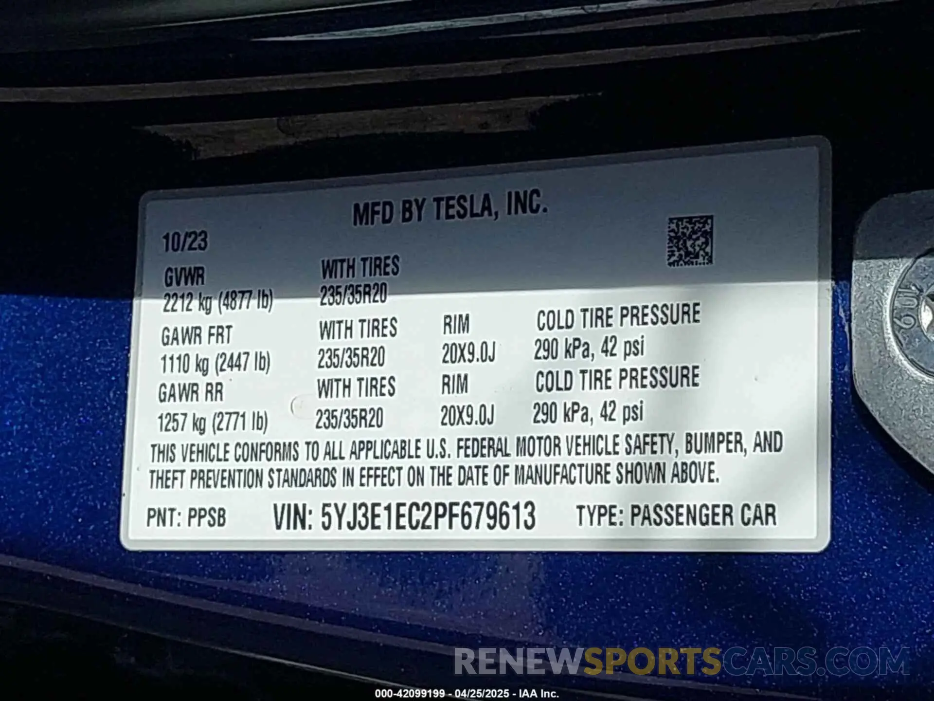 9 fotografías del automóvil dañado 5YJ3E1EC2PF679613 TESLA MODEL 3 2023