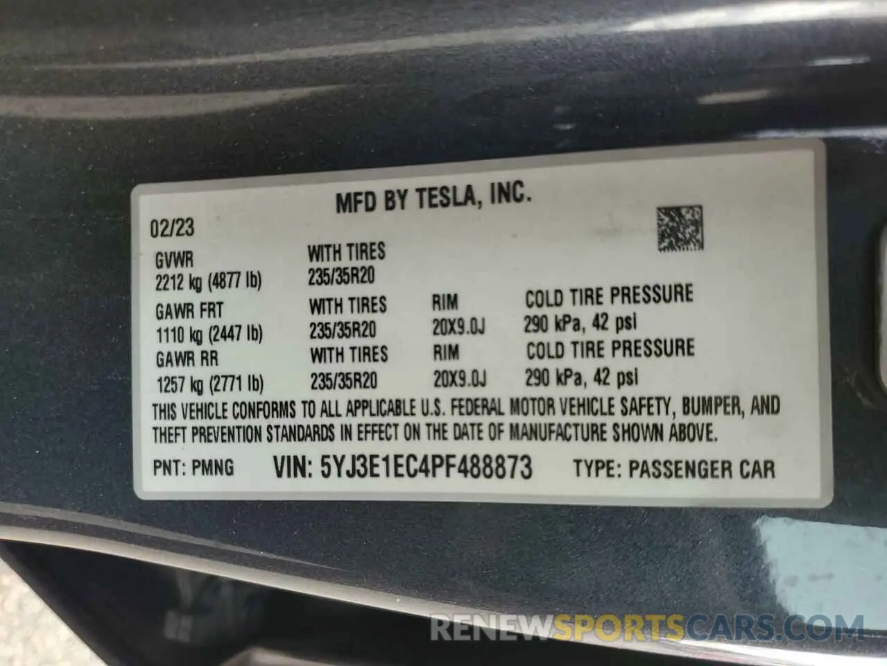 12 fotografías del automóvil dañado 5YJ3E1EC4PF488873 TESLA MODEL 3 2023