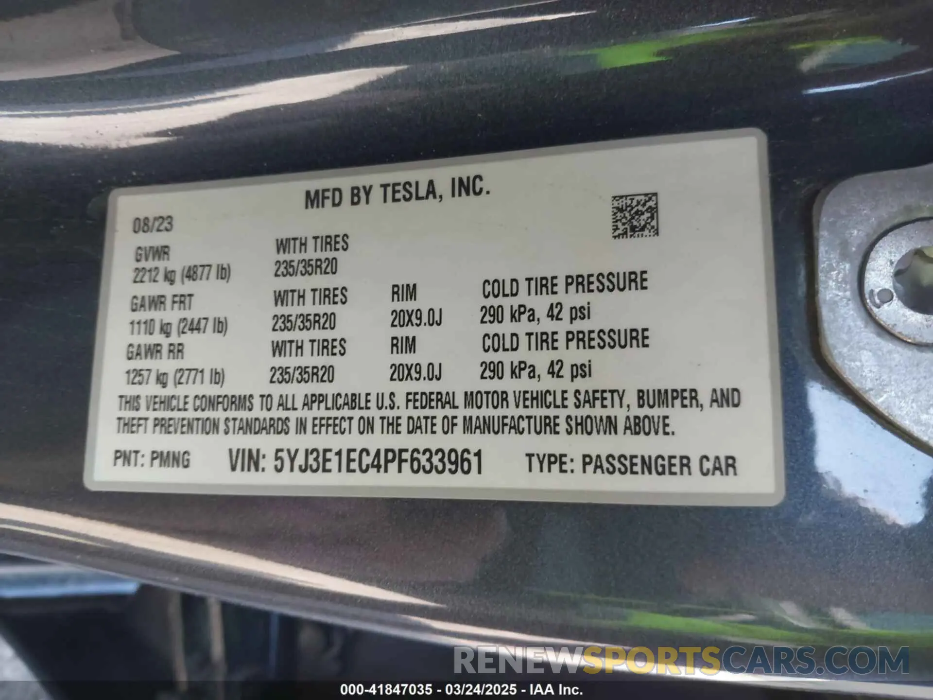 9 fotografías del automóvil dañado 5YJ3E1EC4PF633961 TESLA MODEL 3 2023