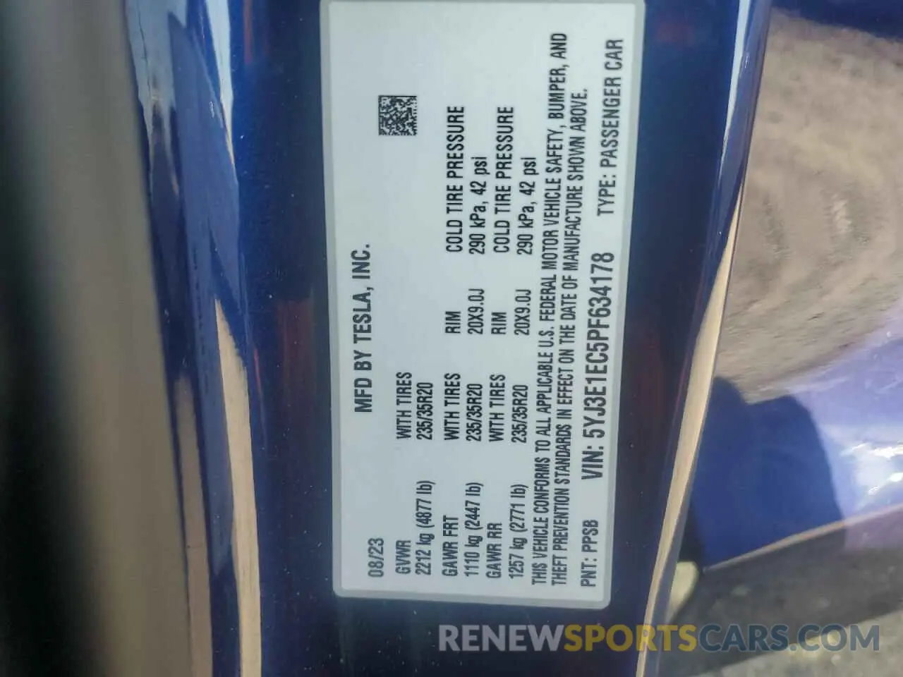 12 fotografías del automóvil dañado 5YJ3E1EC5PF634178 TESLA MODEL 3 2023