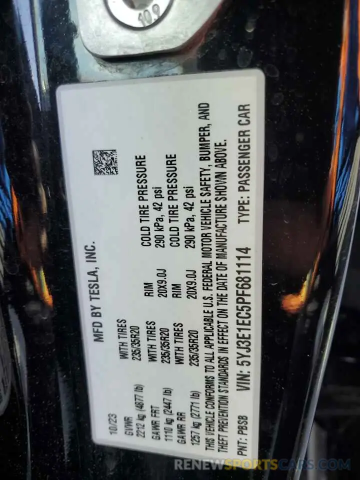 14 fotografías del automóvil dañado 5YJ3E1EC5PF681114 TESLA MODEL 3 2023