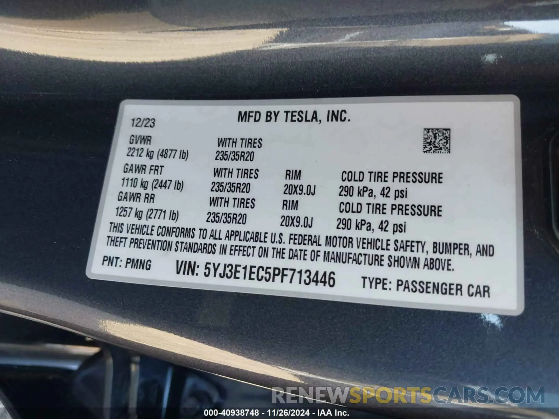 9 fotografías del automóvil dañado 5YJ3E1EC5PF713446 TESLA MODEL 3 2023