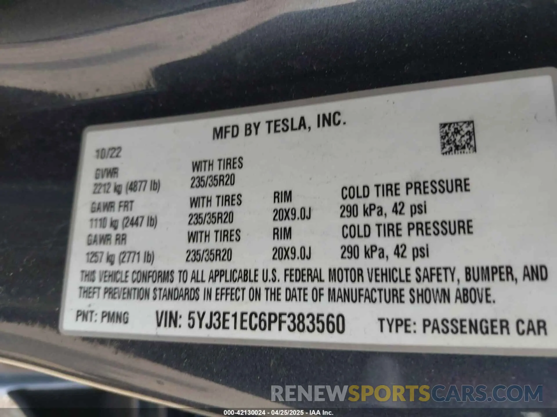 9 fotografías del automóvil dañado 5YJ3E1EC6PF383560 TESLA MODEL 3 2023