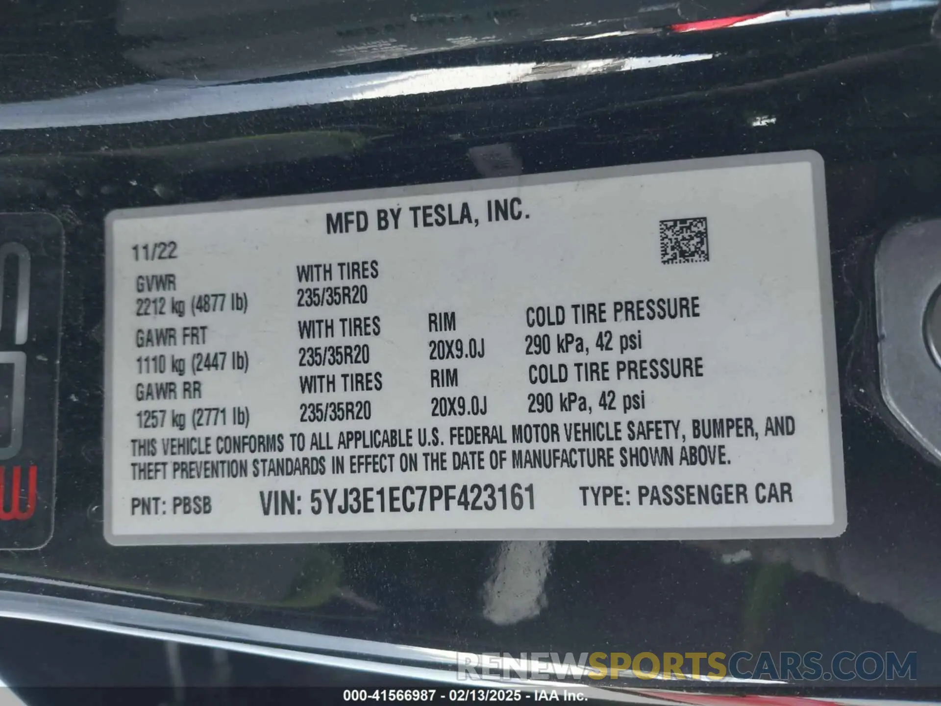 9 fotografías del automóvil dañado 5YJ3E1EC7PF423161 TESLA MODEL 3 2023