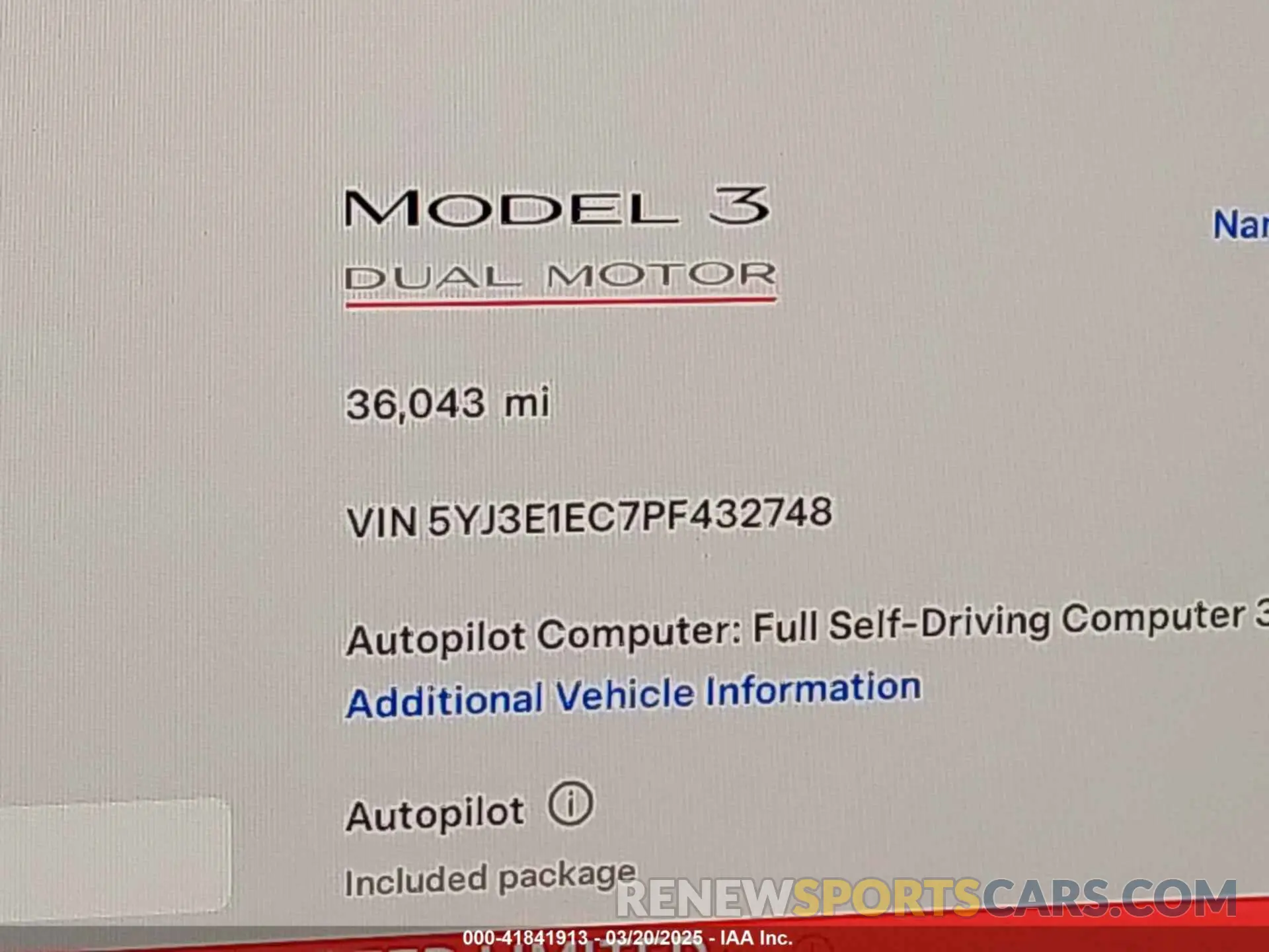 15 fotografías del automóvil dañado 5YJ3E1EC7PF432748 TESLA MODEL 3 2023