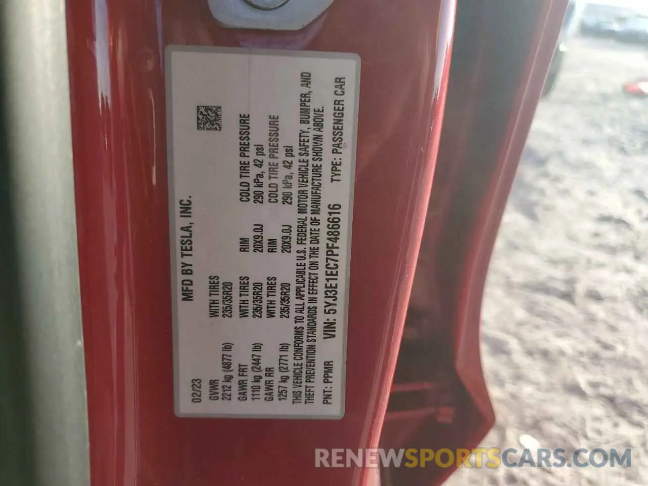 15 fotografías del automóvil dañado 5YJ3E1EC7PF486616 TESLA MODEL 3 2023