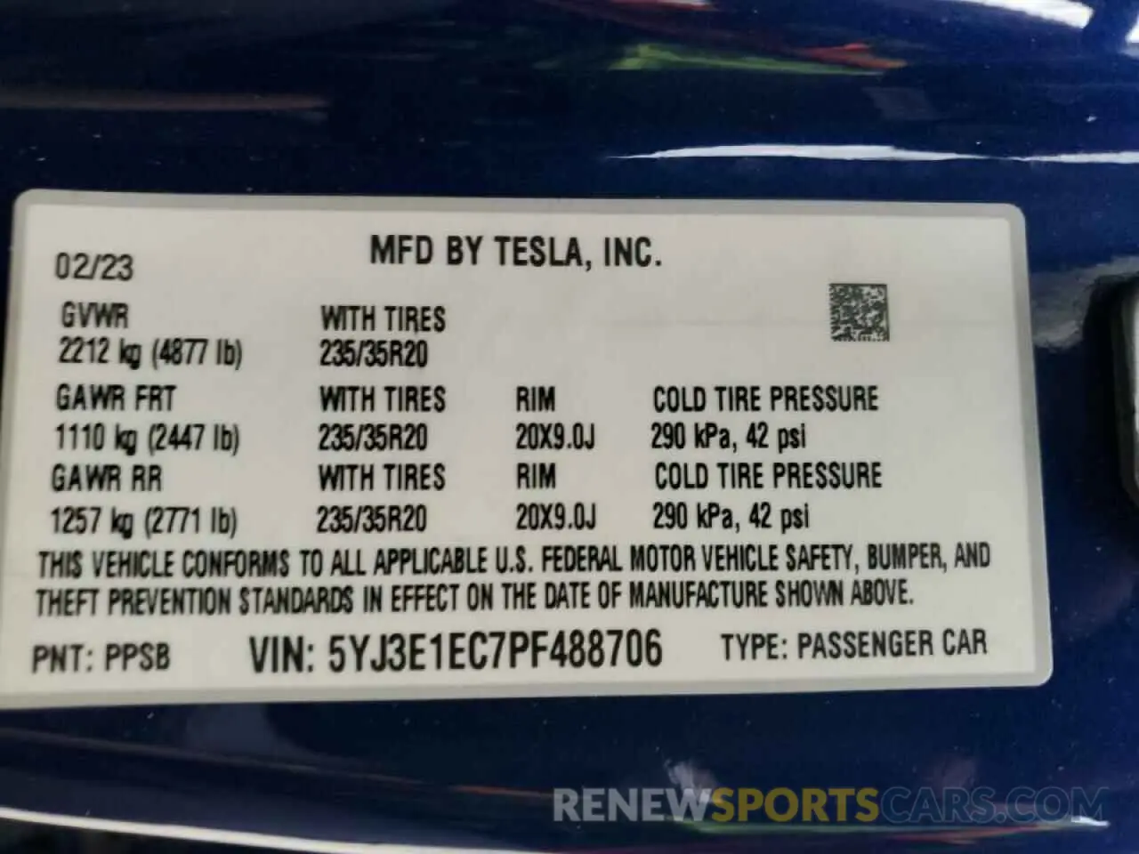 14 fotografías del automóvil dañado 5YJ3E1EC7PF488706 TESLA MODEL 3 2023