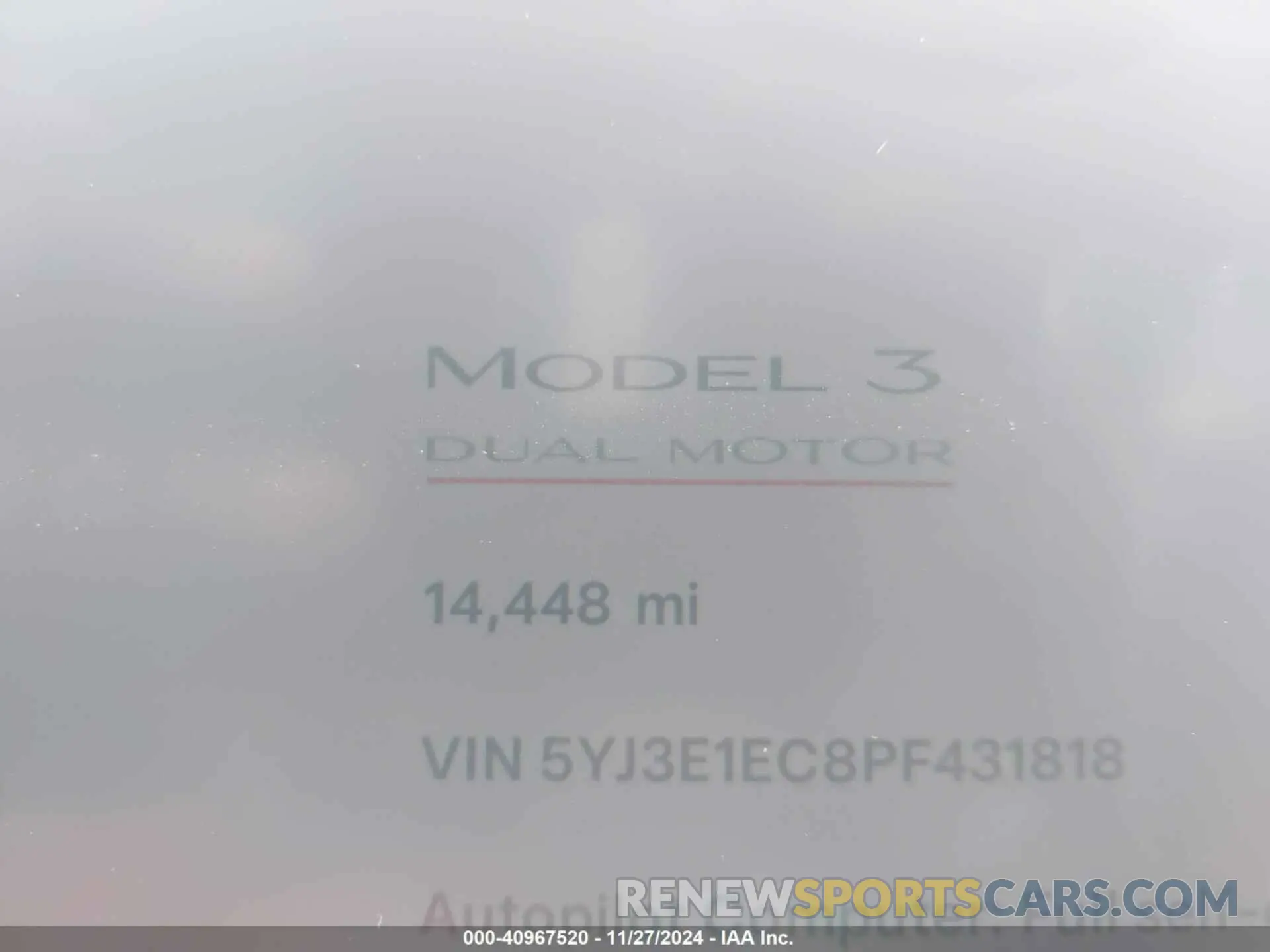 15 fotografías del automóvil dañado 5YJ3E1EC8PF431818 TESLA MODEL 3 2023