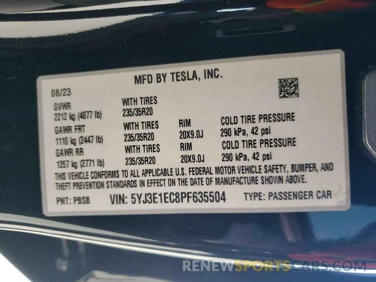 12 fotografías del automóvil dañado 5YJ3E1EC8PF635504 TESLA MODEL 3 2023