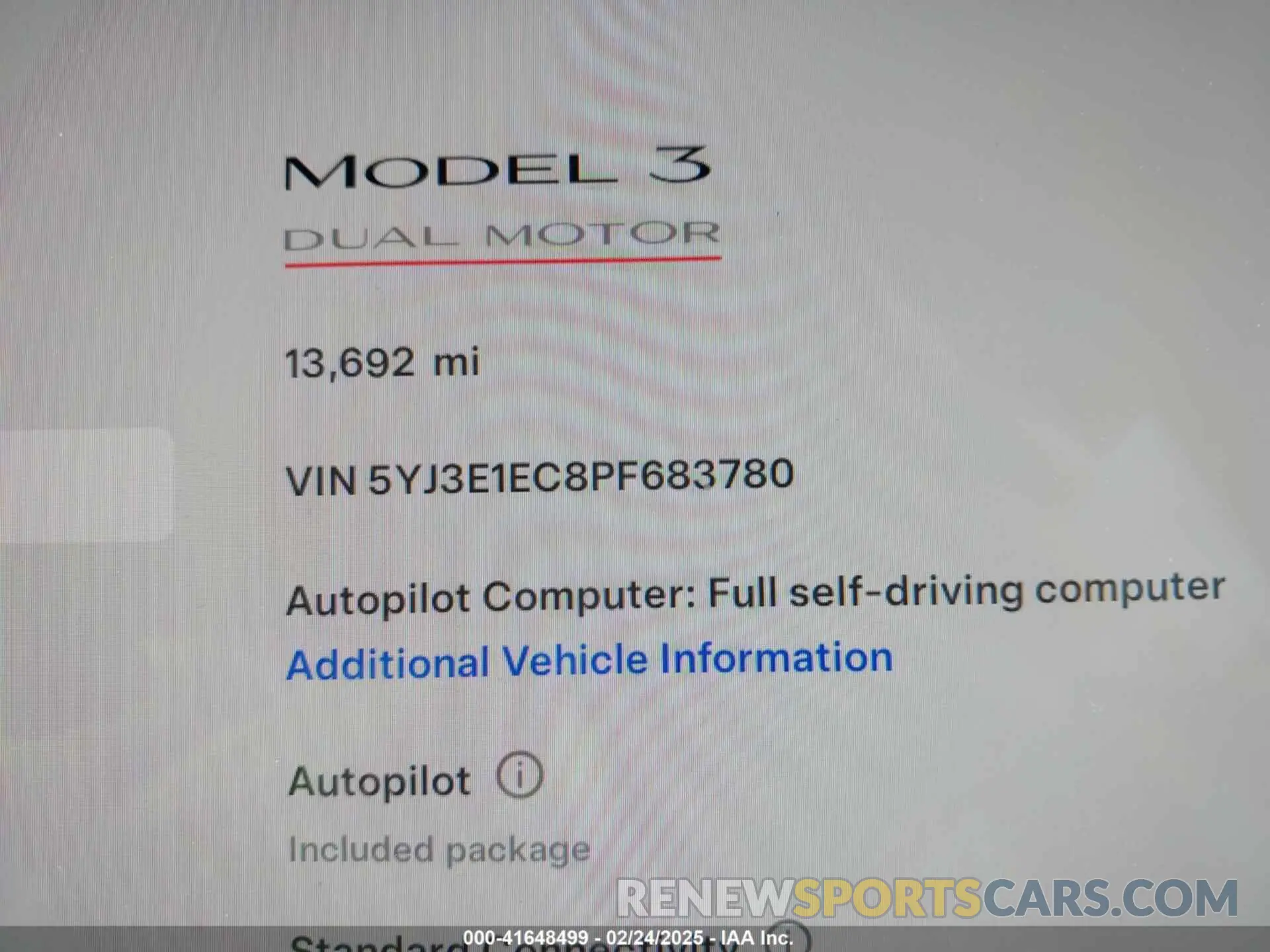 7 fotografías del automóvil dañado 5YJ3E1EC8PF683780 TESLA MODEL 3 2023